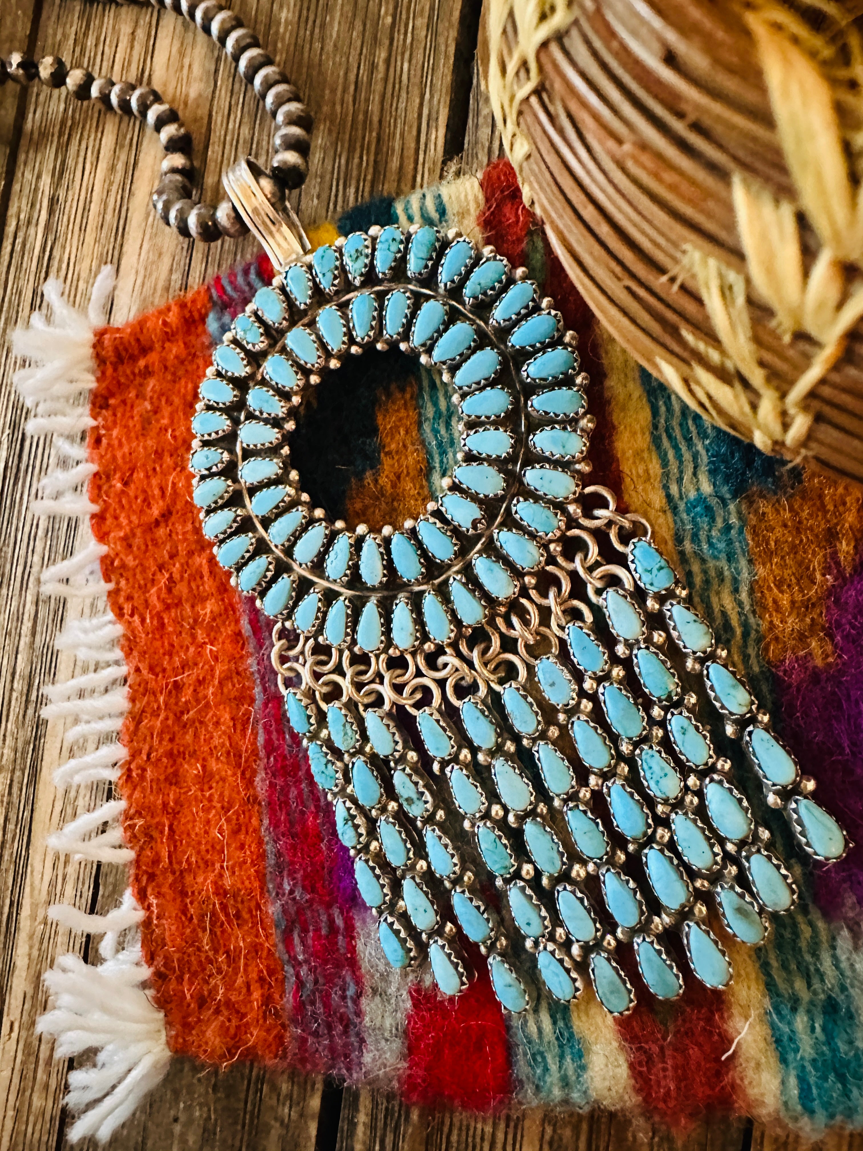 Handcrafted Sterling Silver & Turquoise Cluster Tassel Pendant by Juliana Williams