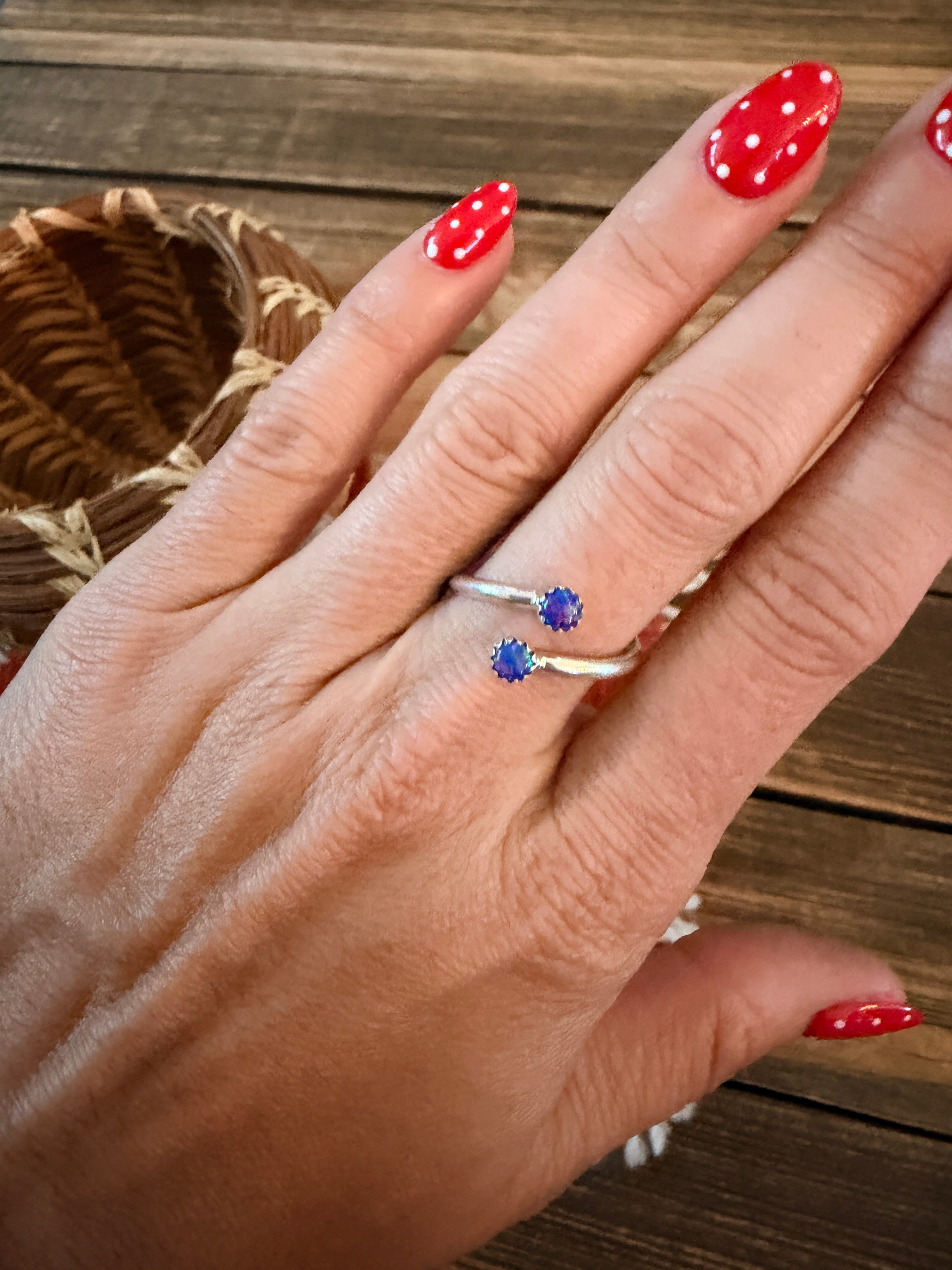 Handcrafted Dark Blue Opal & Sterling Silver Adjustable Ring
