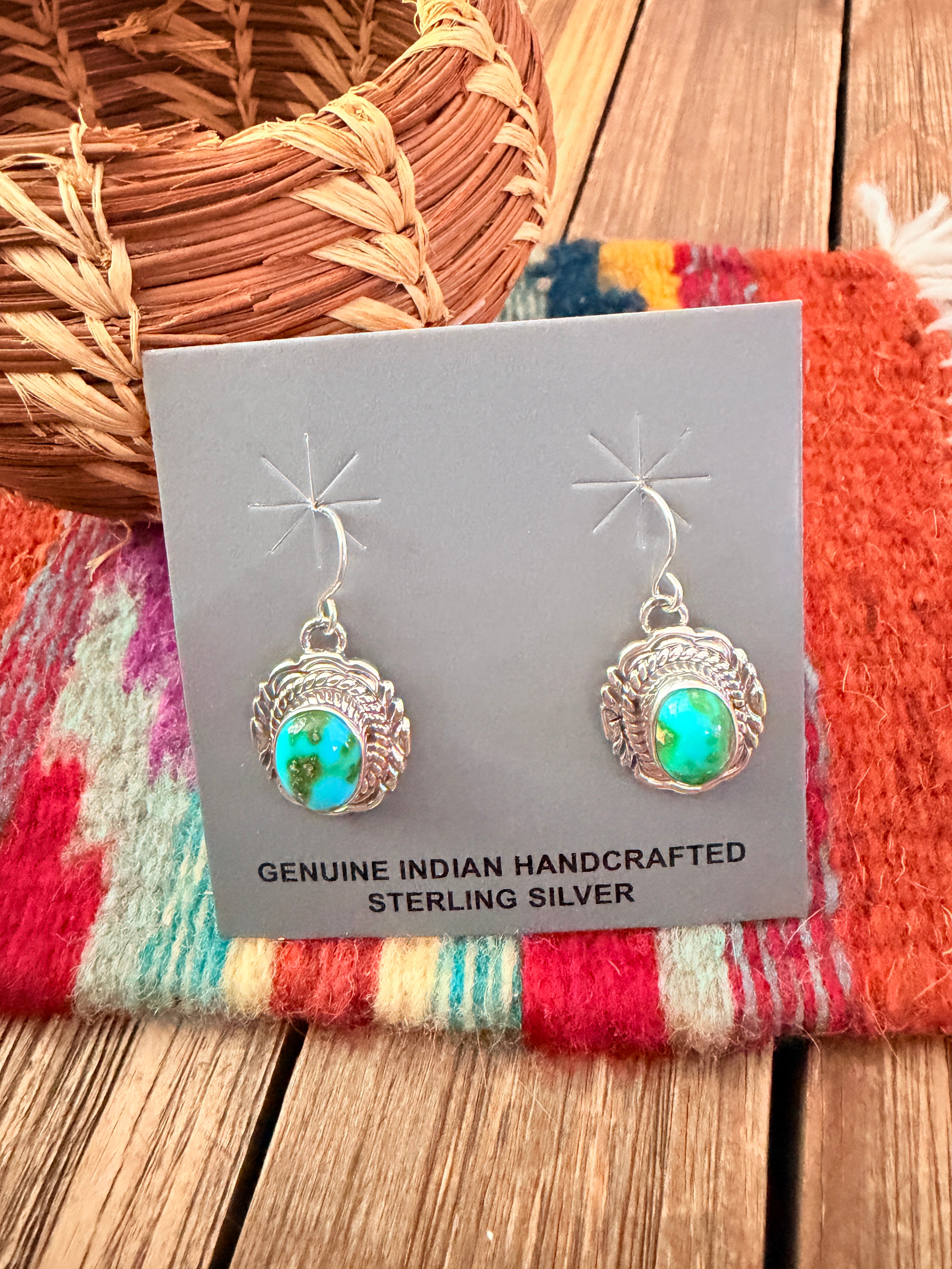 Handcrafted Sonoran Mountain Turquoise & Sterling Silver Dangle Earrings by Virgil Chee