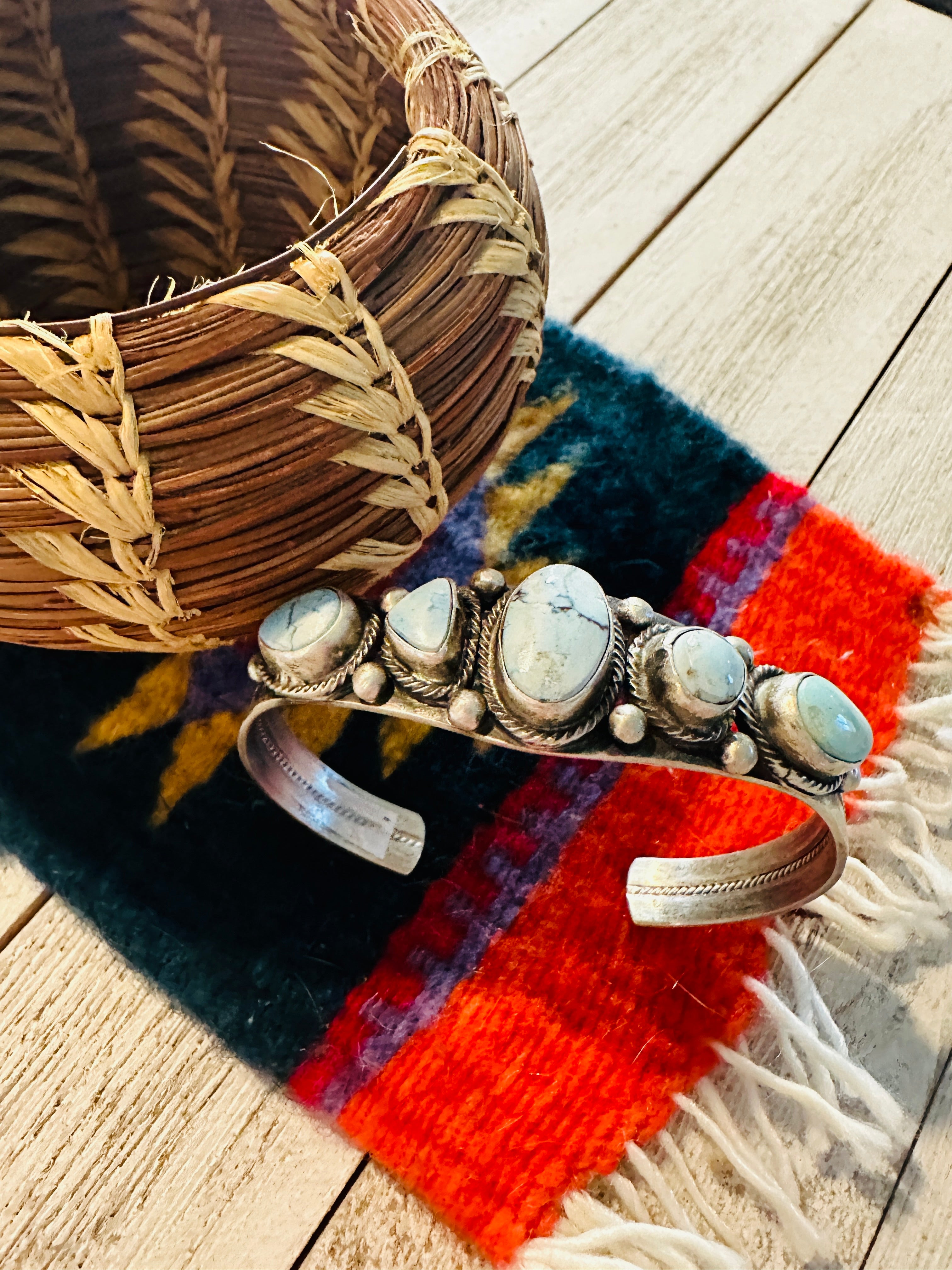 Navajo Golden Hills Turquoise & Sterling Silver Cuff Bracelet