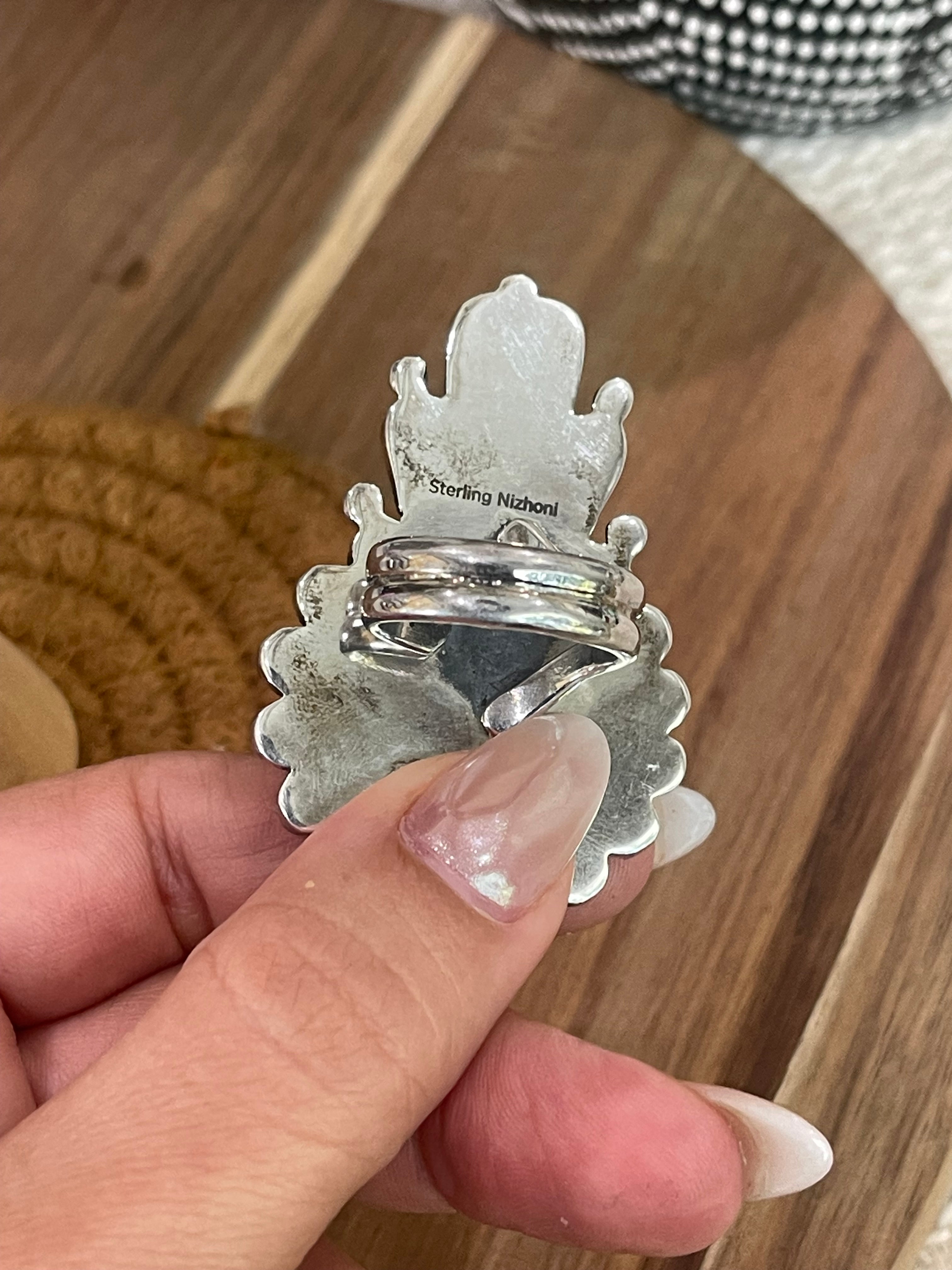 Handmade Sterling Silver & Multi Stone Sunface Adjustable Ring