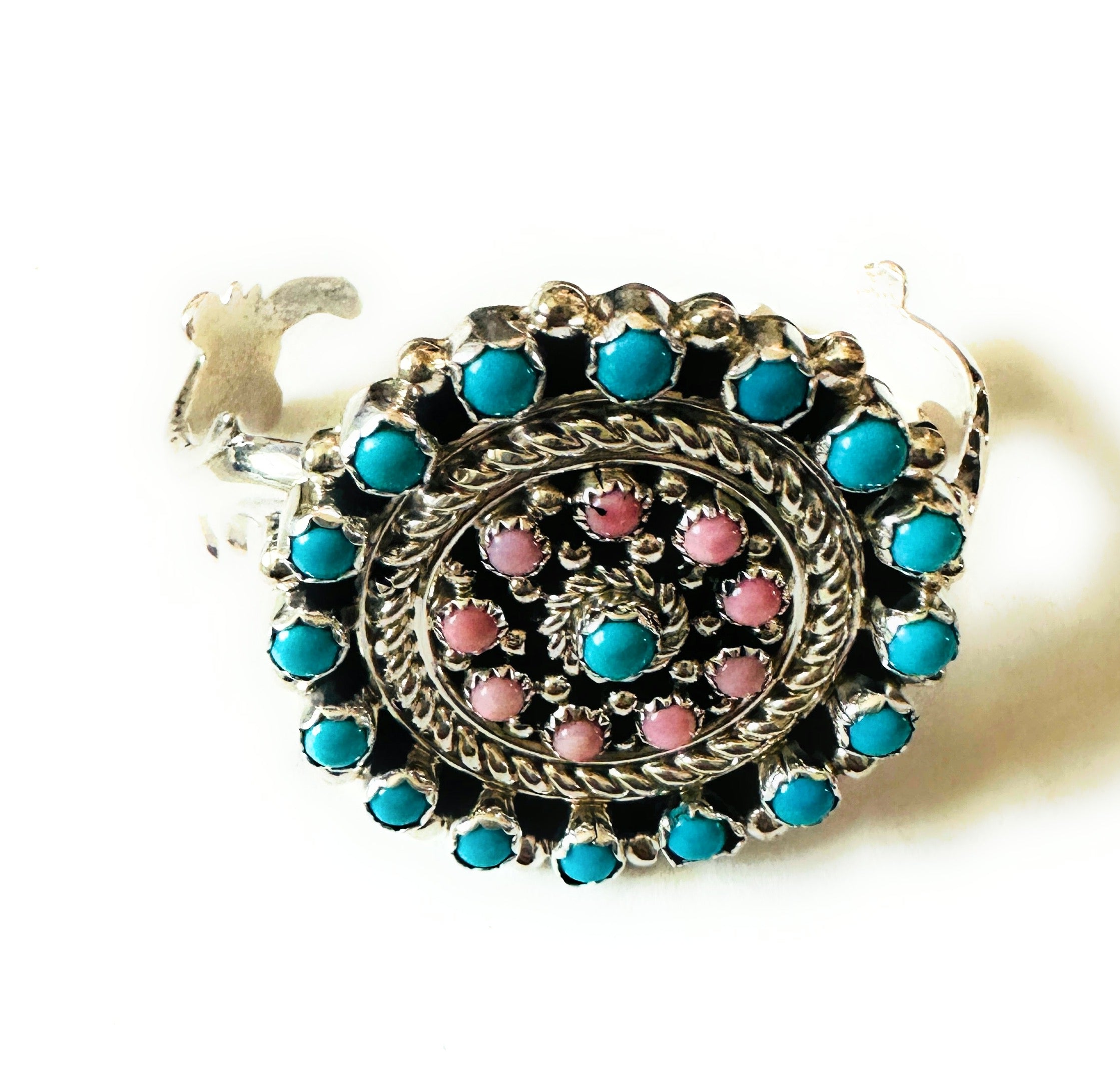 Navajo Sterling Silver, Turquoise & Queen Pink Conch Cuff Bracelet