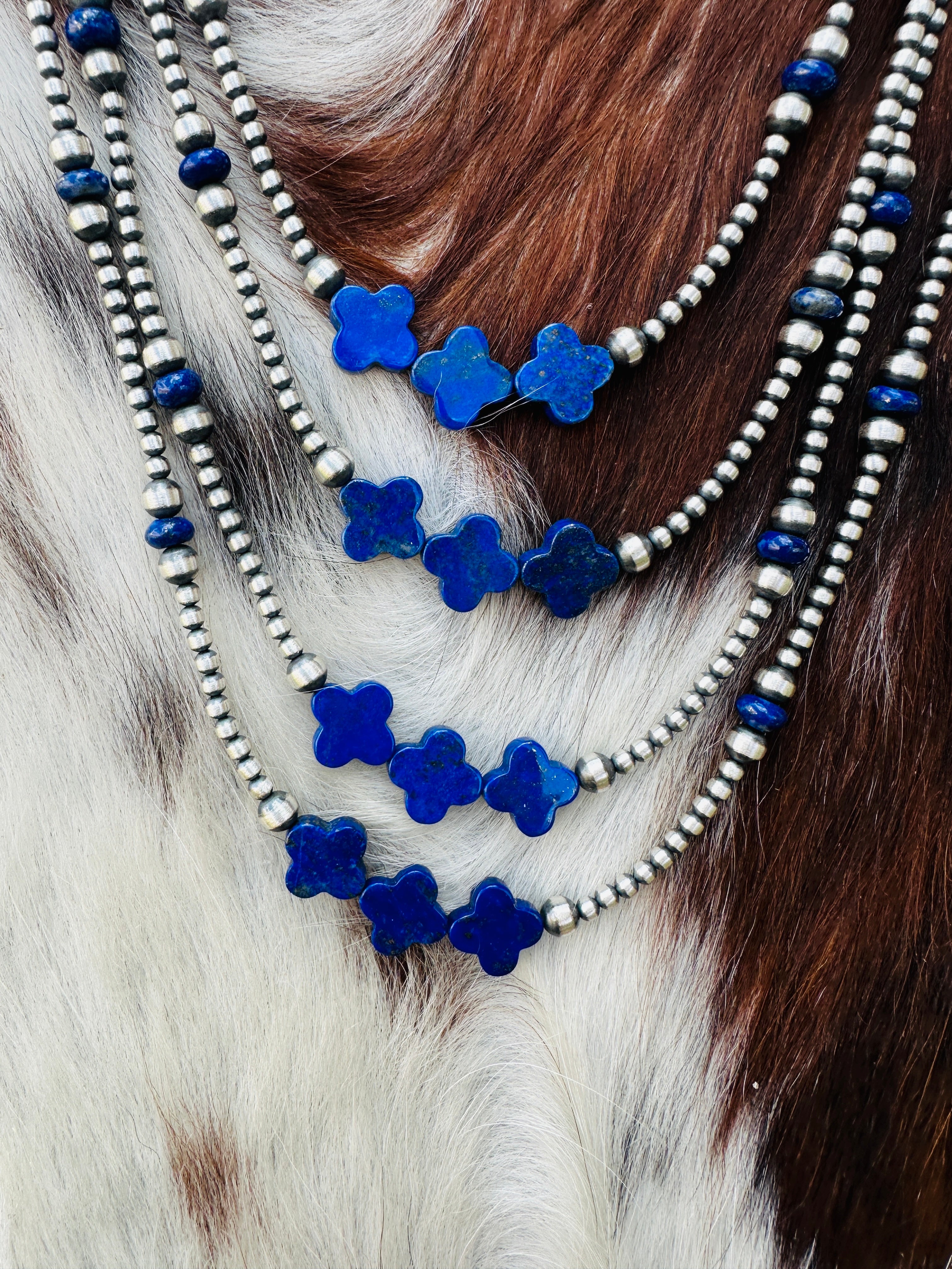 Handcrafted Lapis & Sterling Silver Pearl Cross Beaded Necklace
