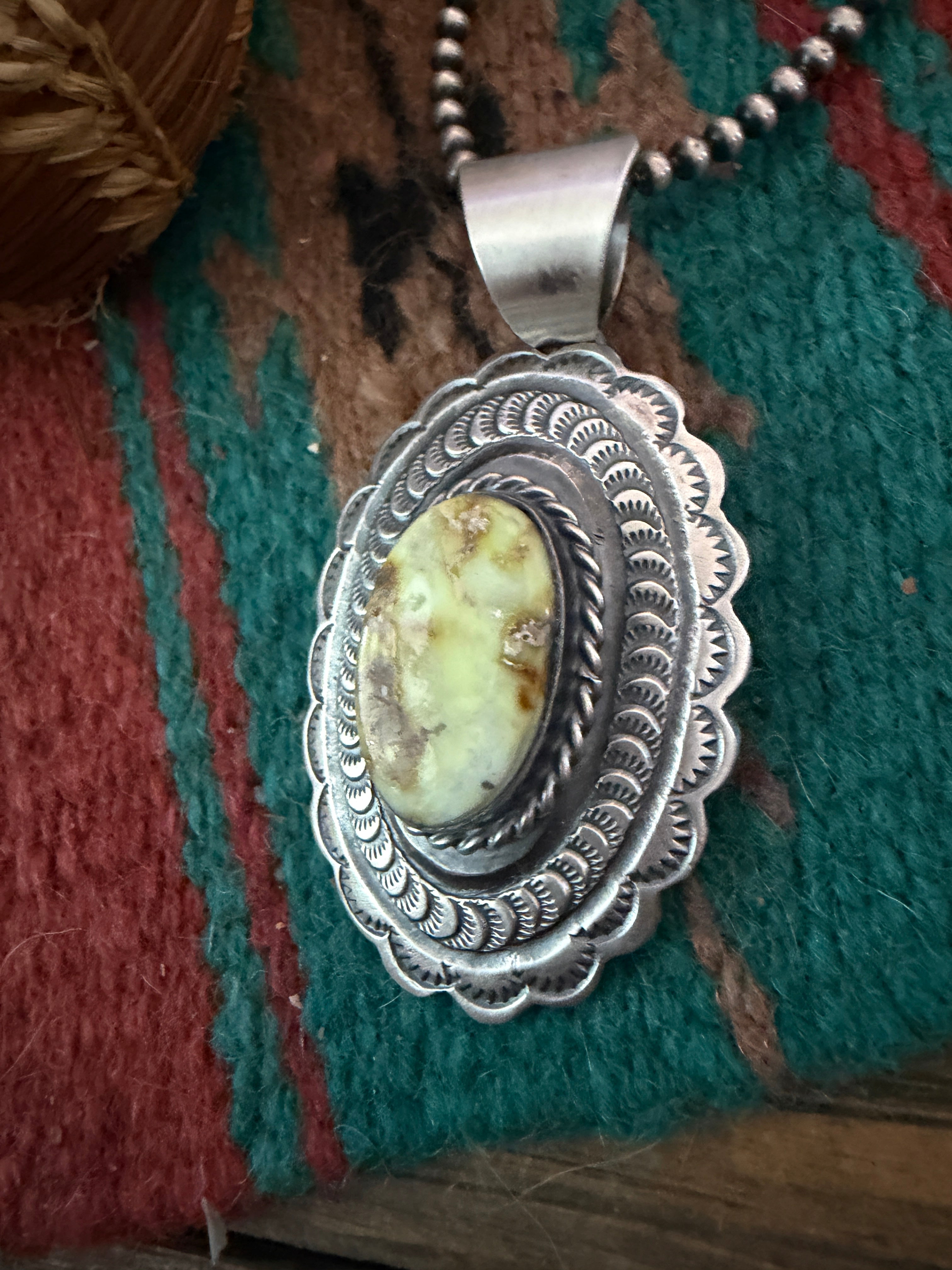 Handcrafted Sterling Silver & Palomino Turquoise Concho Pendant by Chimney Butte