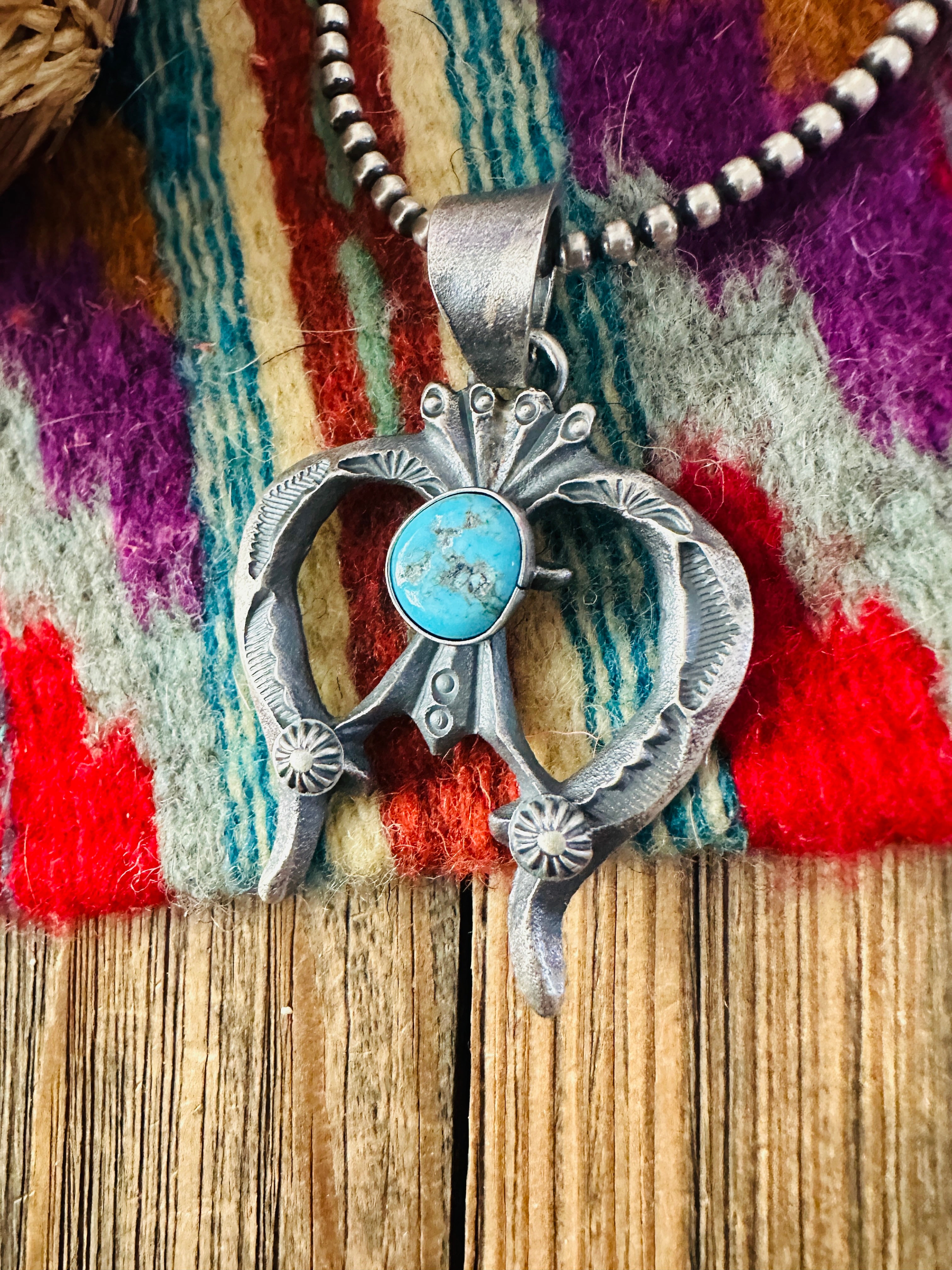 Handcrafted Sterling Silver & Kingman Turquoise Naja Pendant by Kevin Billah