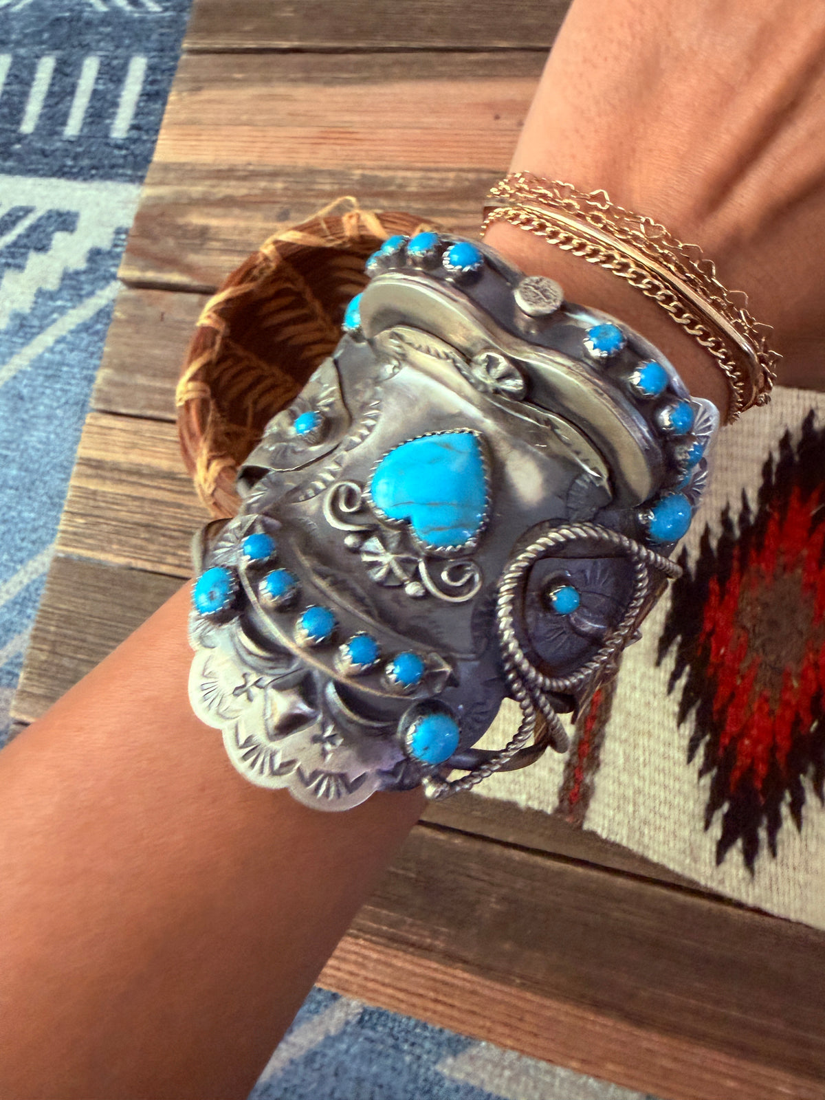 Handcrafted Turquoise & Sterling Silver Saddle Cuff Bracelet by Tim Yazzie