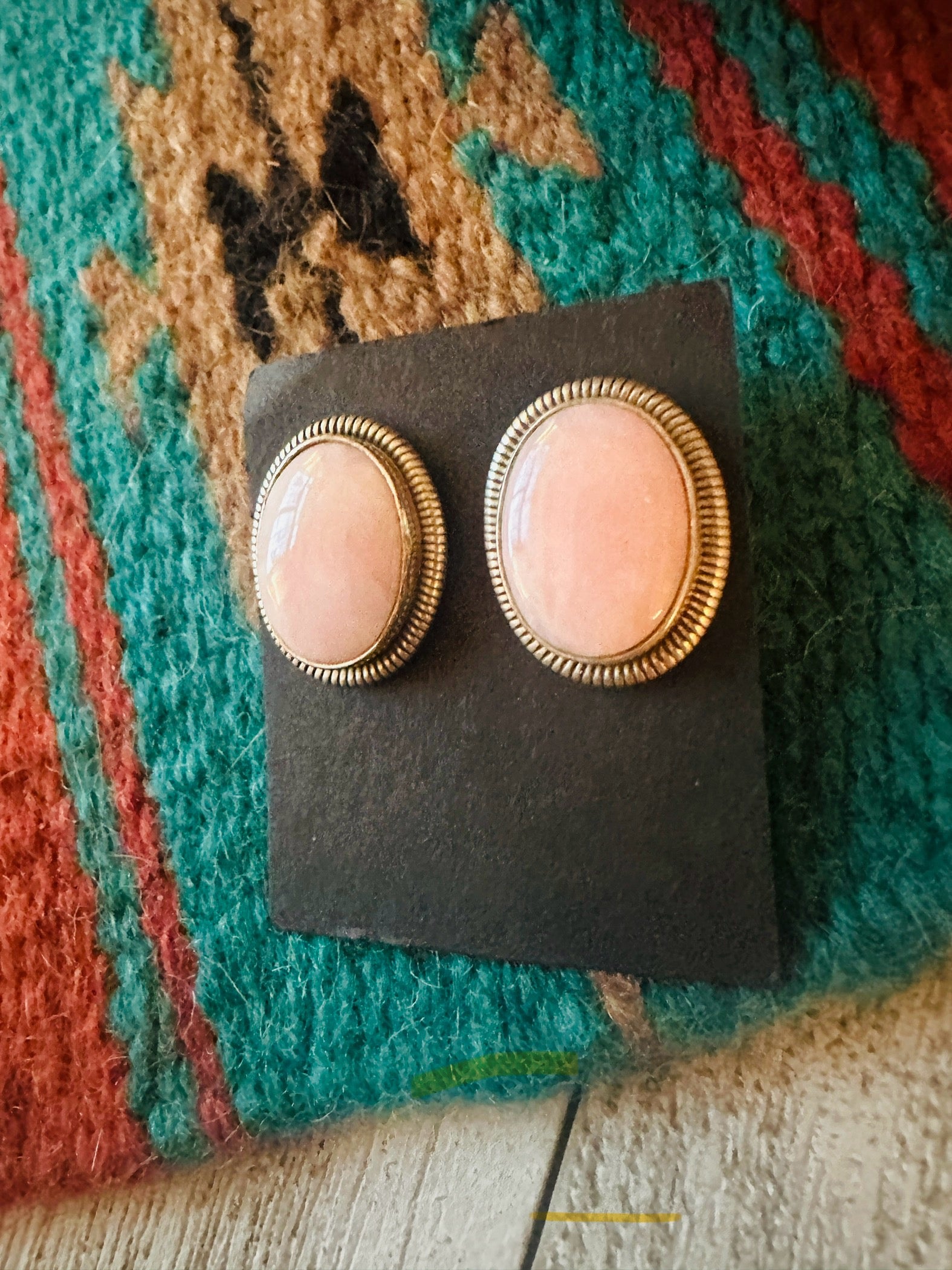 Navajo Sterling Silver & Queen Pink Conch Stud Earrings by Wydell Billie