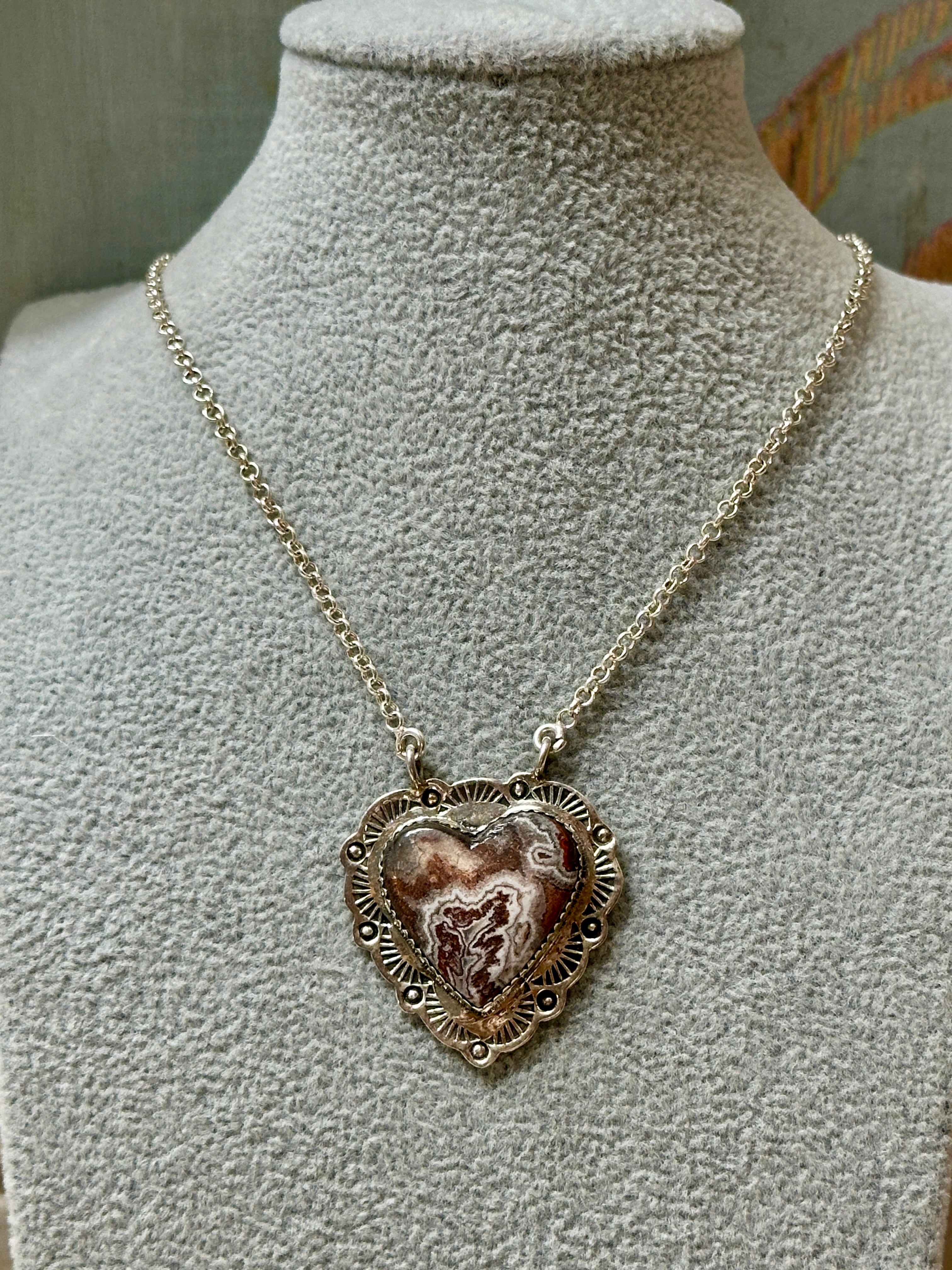 Ocean Jasper Heart Pendant w/ Sterling Silver Necklace