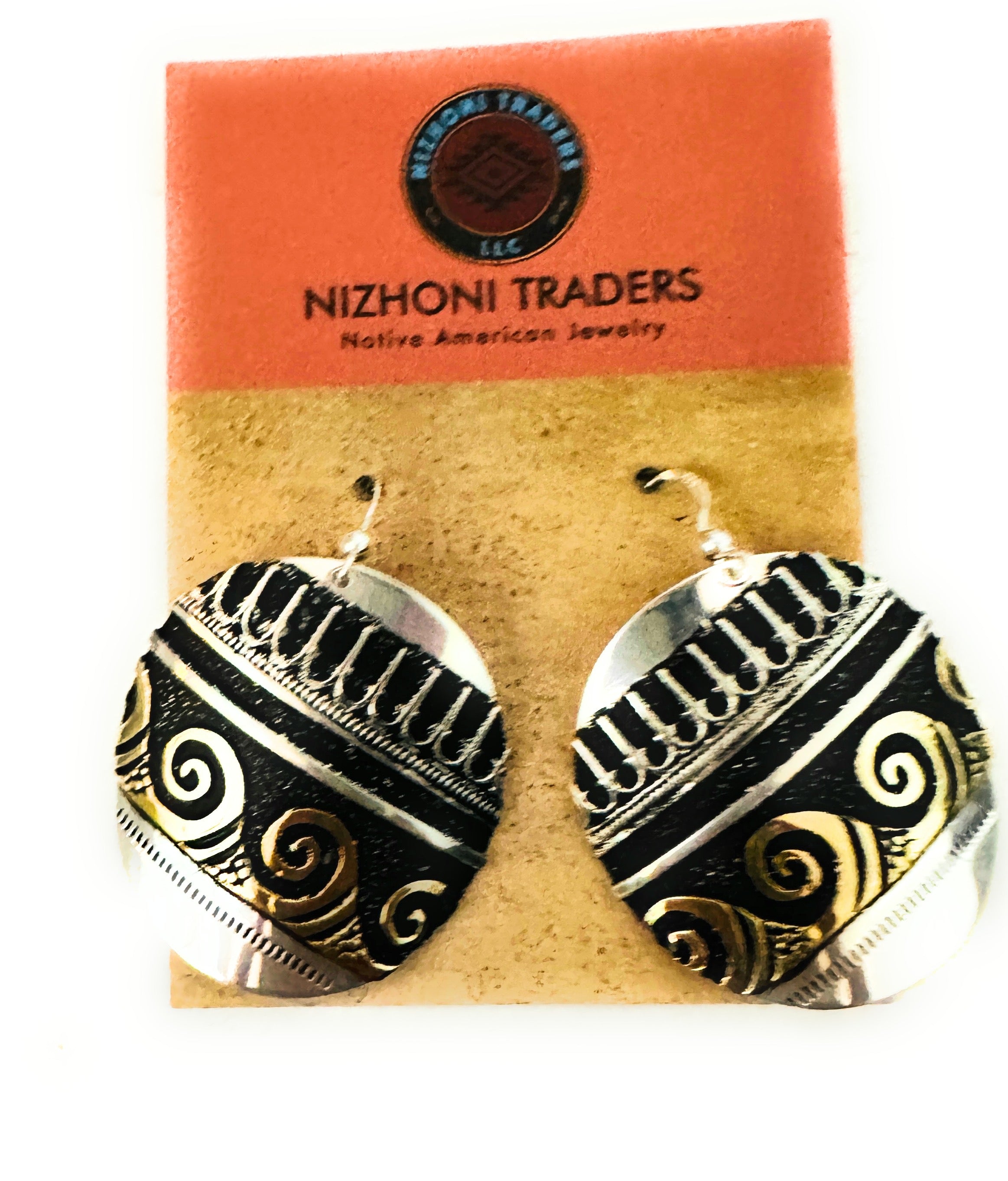 Navajo Hand Stamped Sterling Silver & Copper Earrings