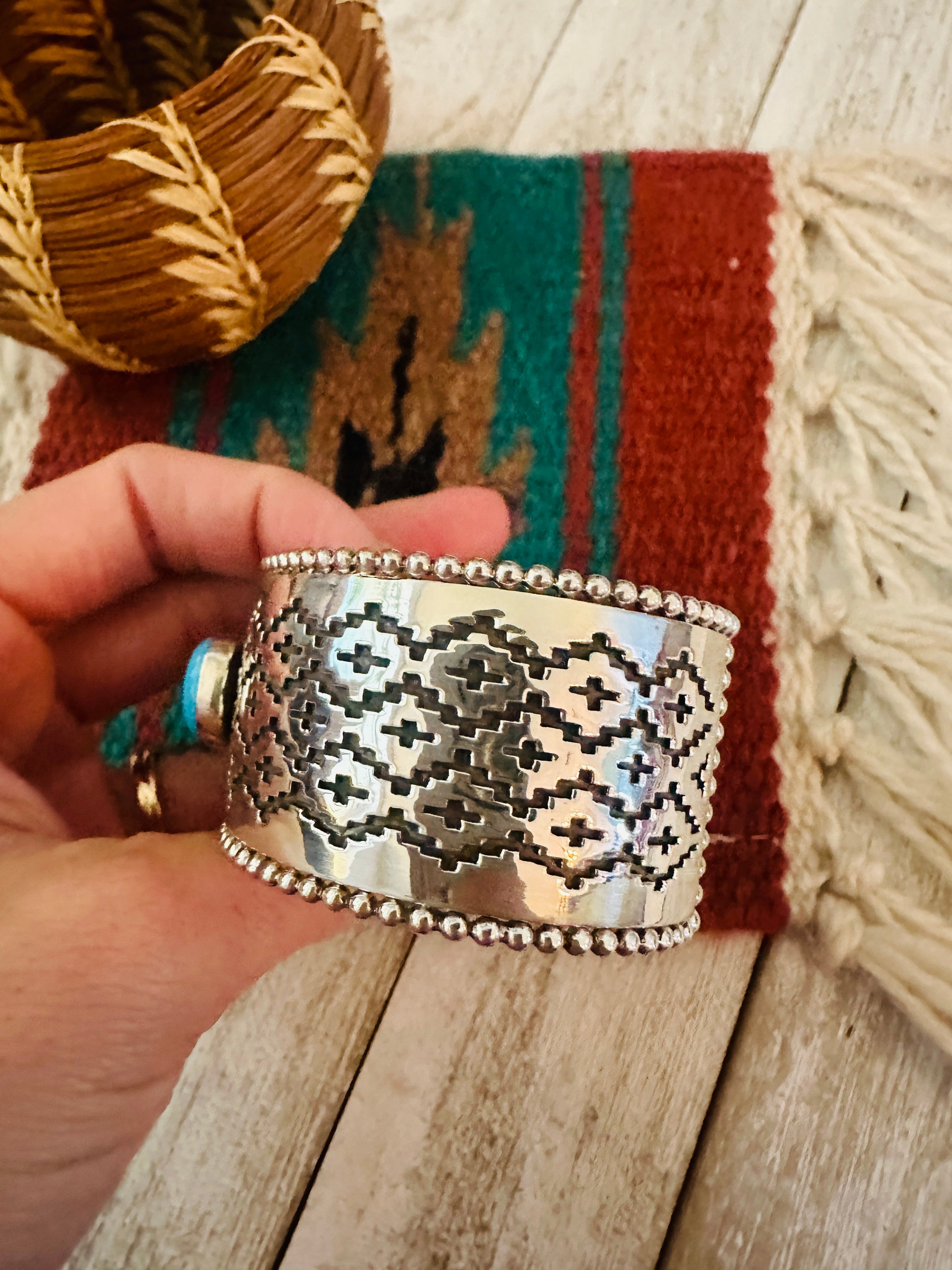 Navajo Sterling Silver & Kingman Turquoise Cuff Bracelet