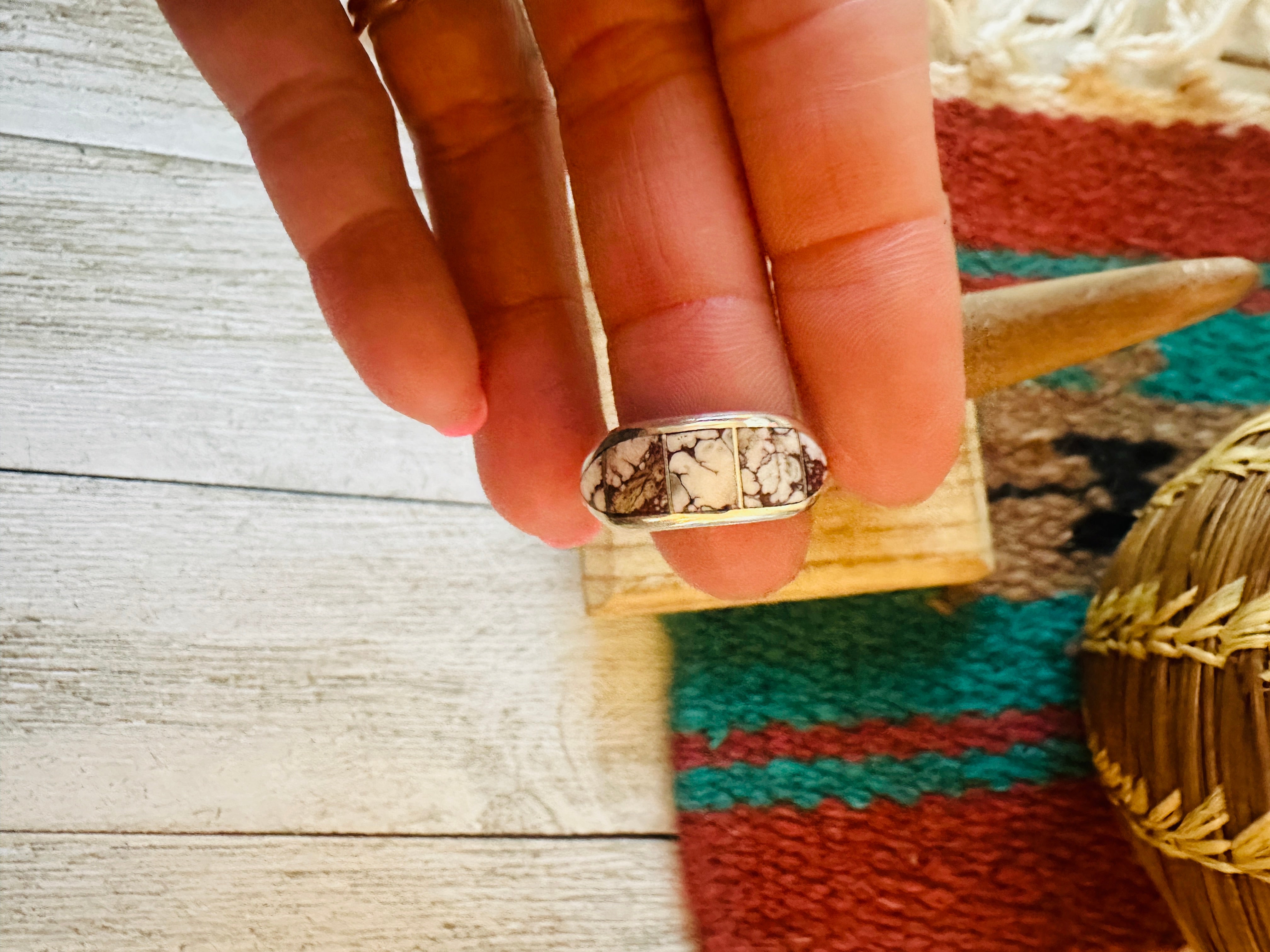 Navajo Sterling Silver & Wild Horse Inlay Band Ring