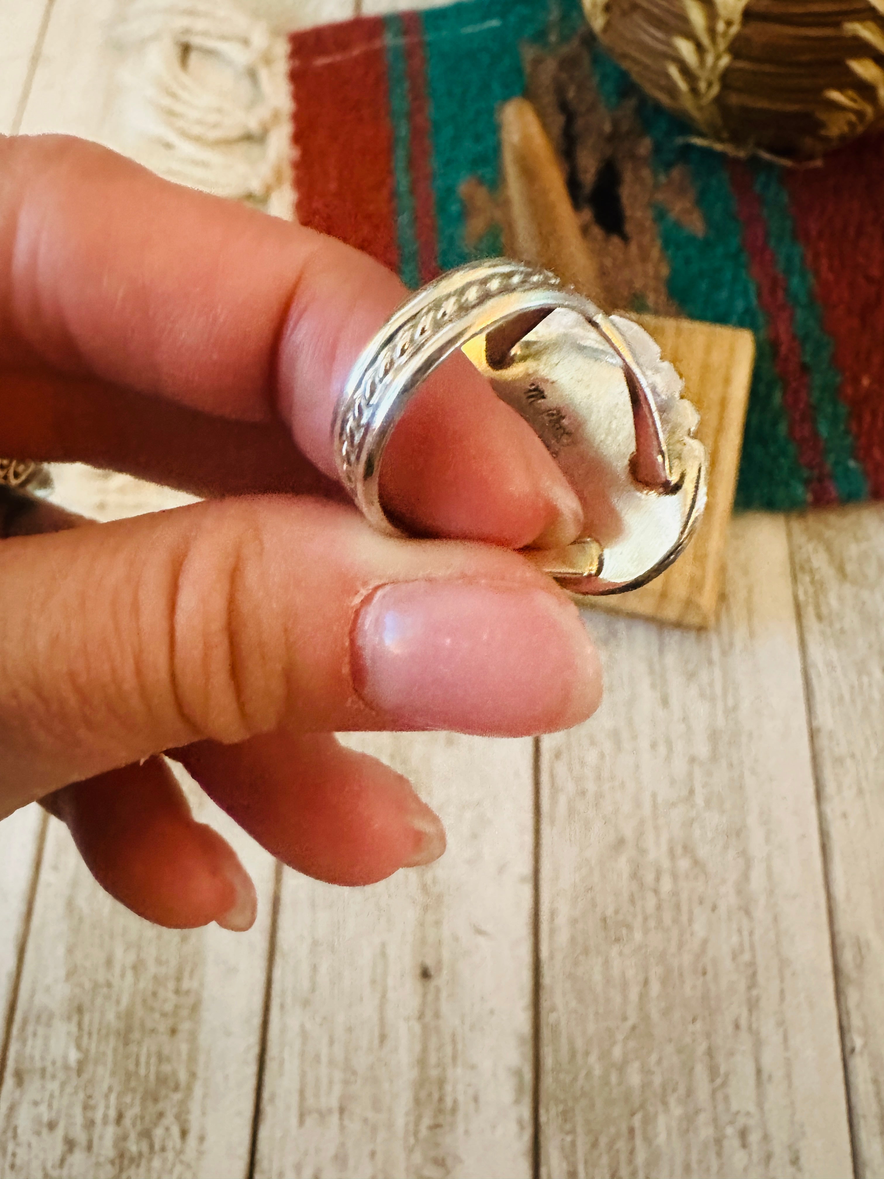 Handcrafted Turquoise & Sterling Silver Cluster Ring Size 7