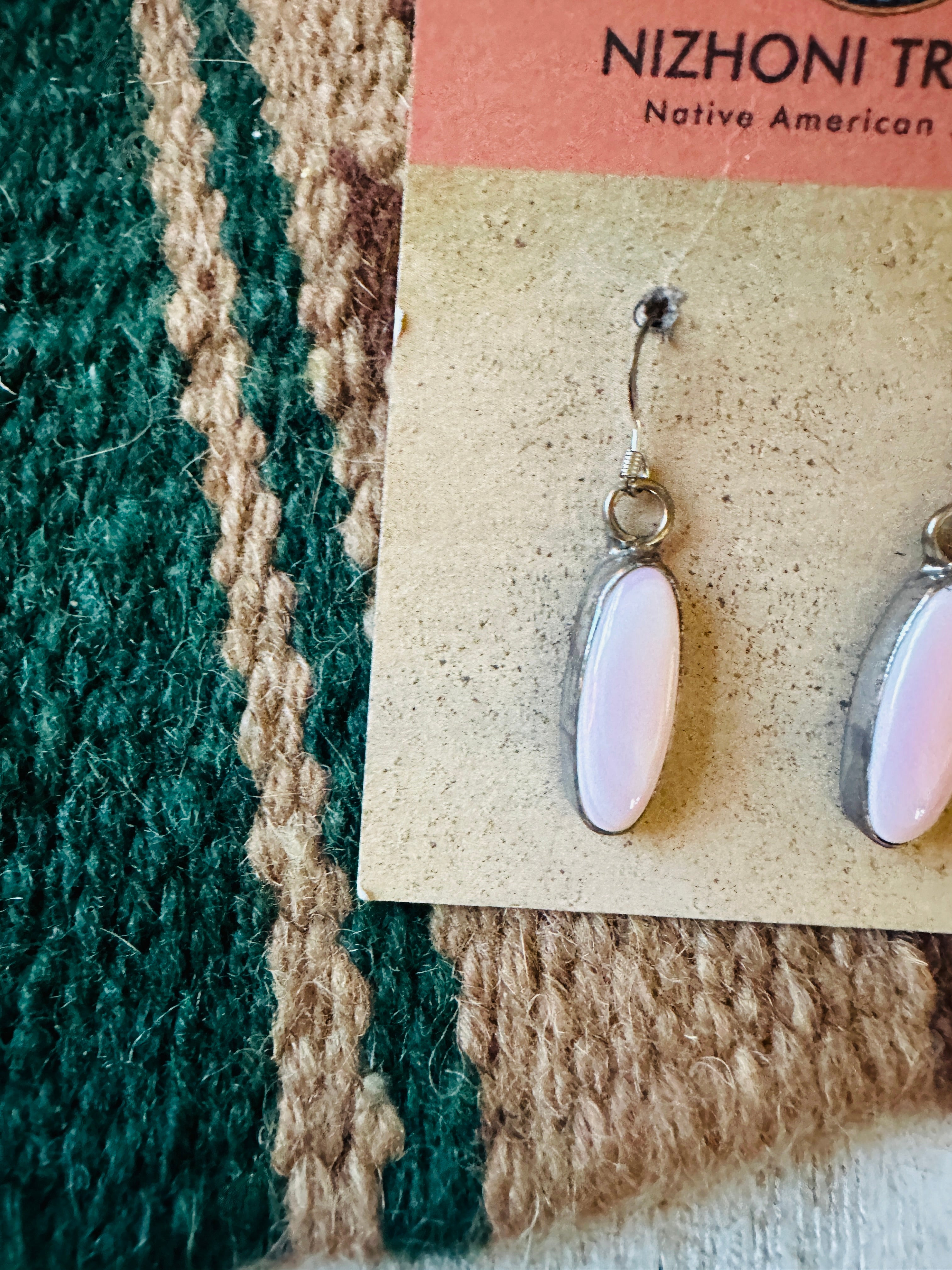 Navajo Queen Pink Conch & Sterling Silver Dangle Earrings