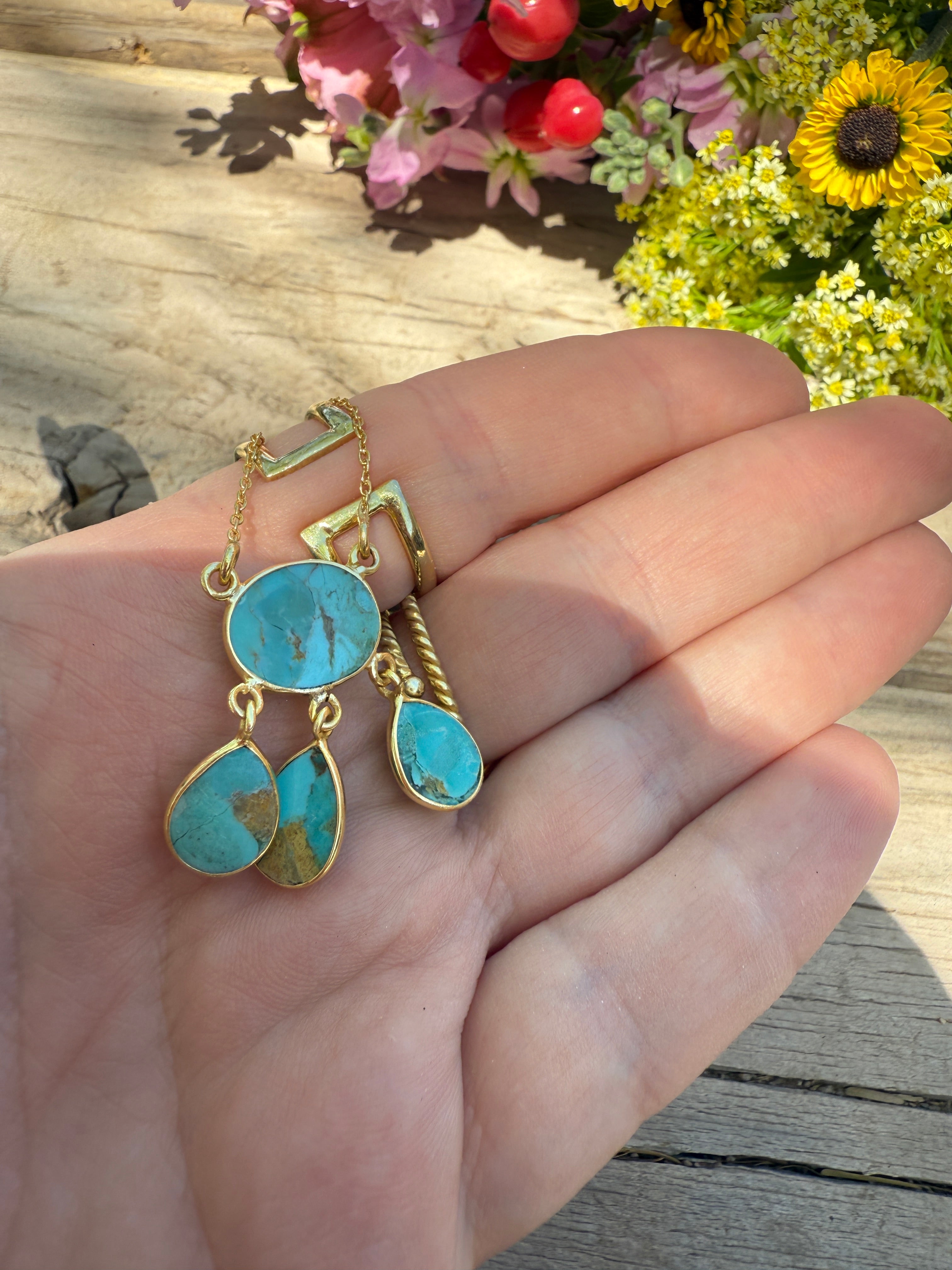 “The Golden Collection” Natural Turquoise 4 Stone Handmade Gold Plated Necklace