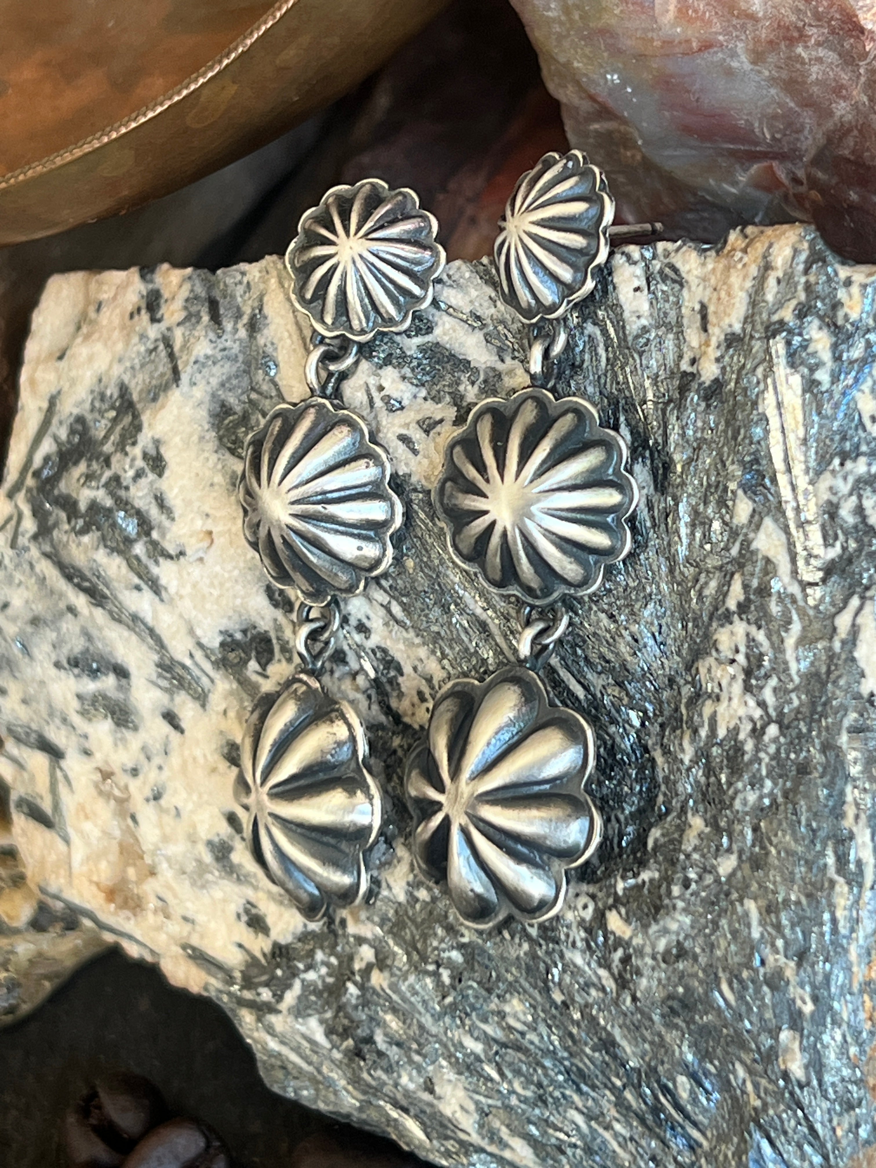 Handcrafted Triple Shot Sterling Silver Concho Post Earrings