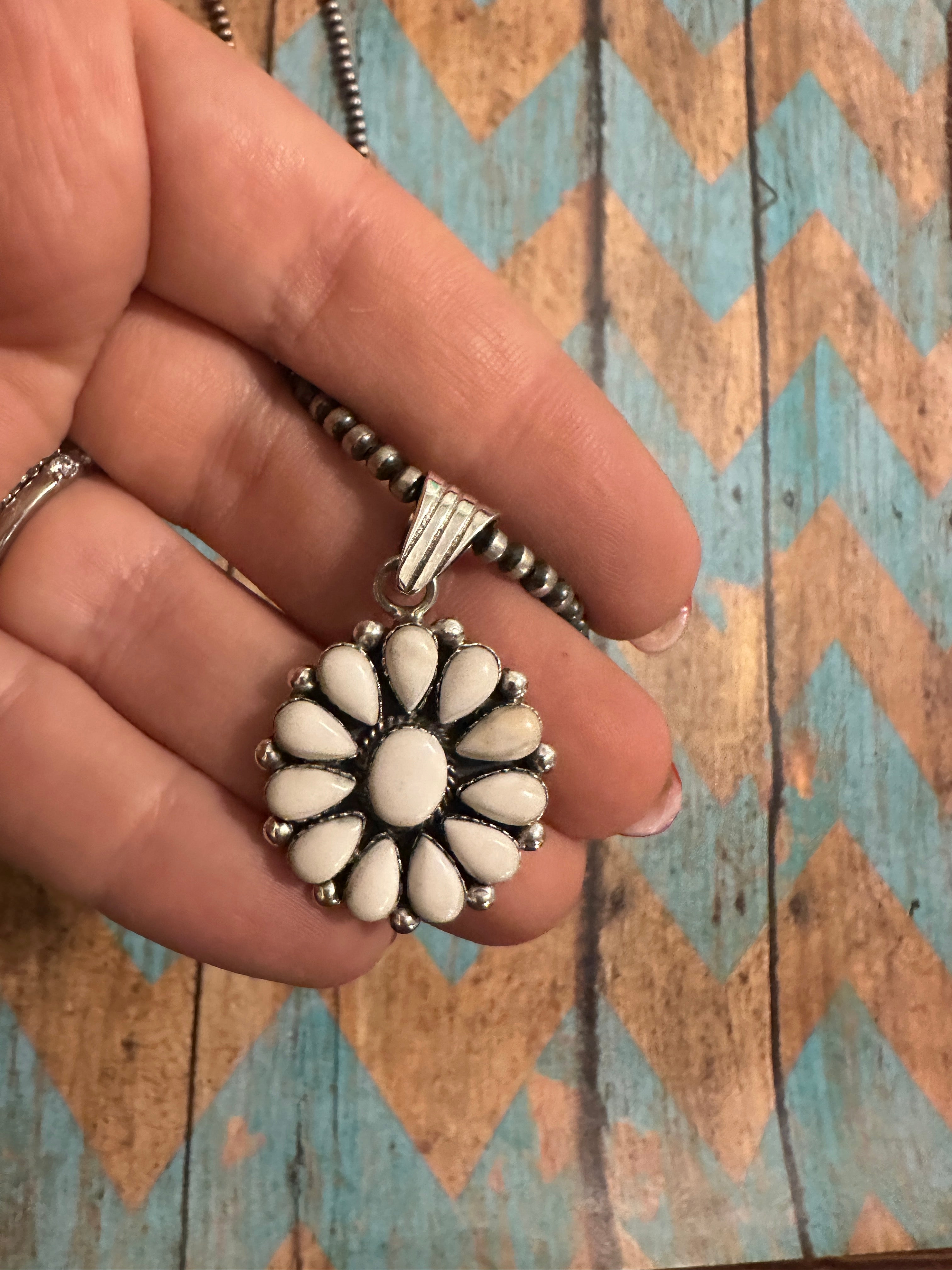 Beautiful Handmade Sterling Silver & White Buffalo Cluster Pendant Style 3