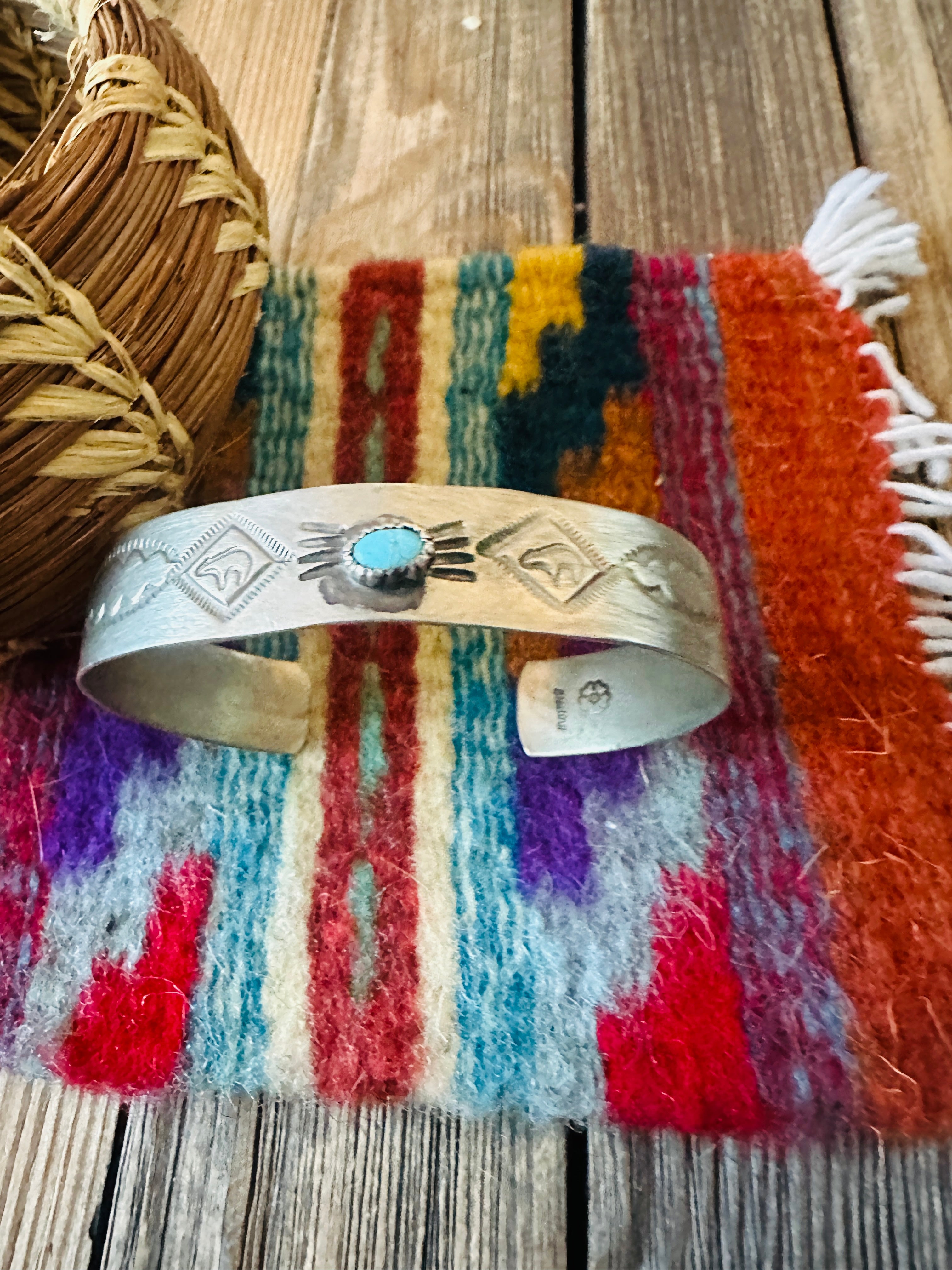 Handcrafted Old Pawn Sterling Silver & Turquoise Cuff Bracelet