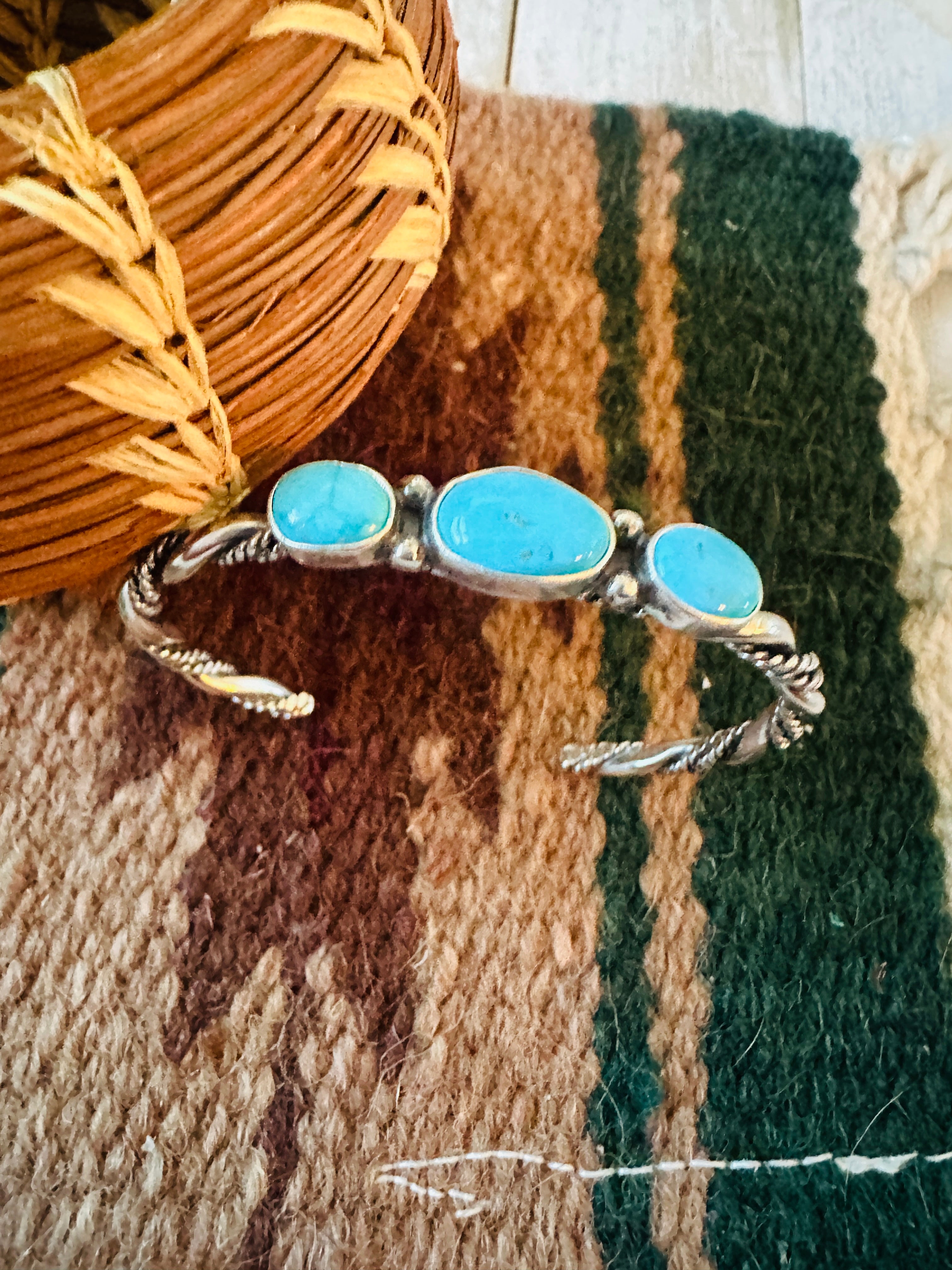 Navajo Turquoise & Twisted Sterling Silver Cuff Bracelet