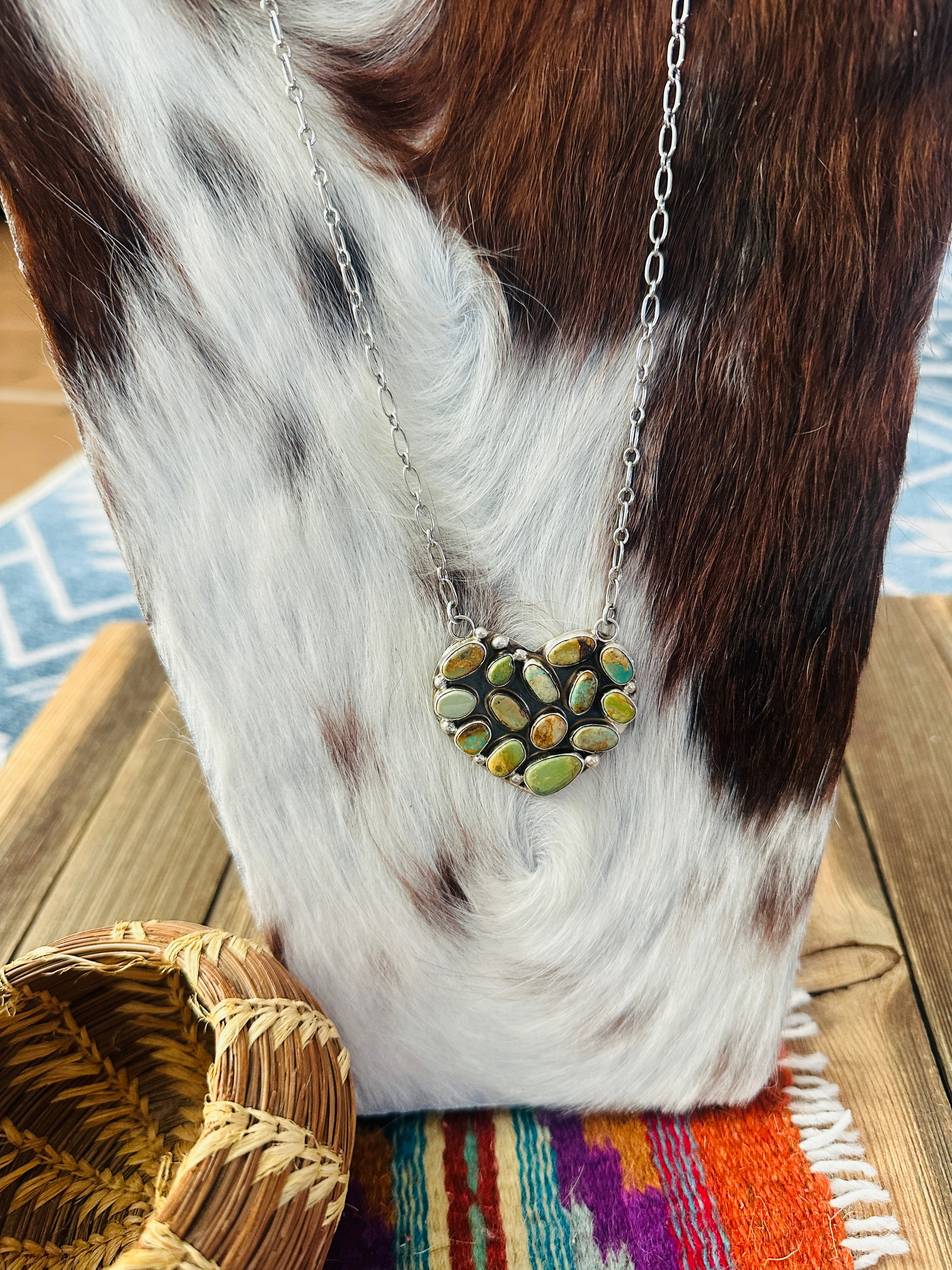 Handcrafted Turquoise & Sterling Silver Heart Necklace by Jacqueline Silver