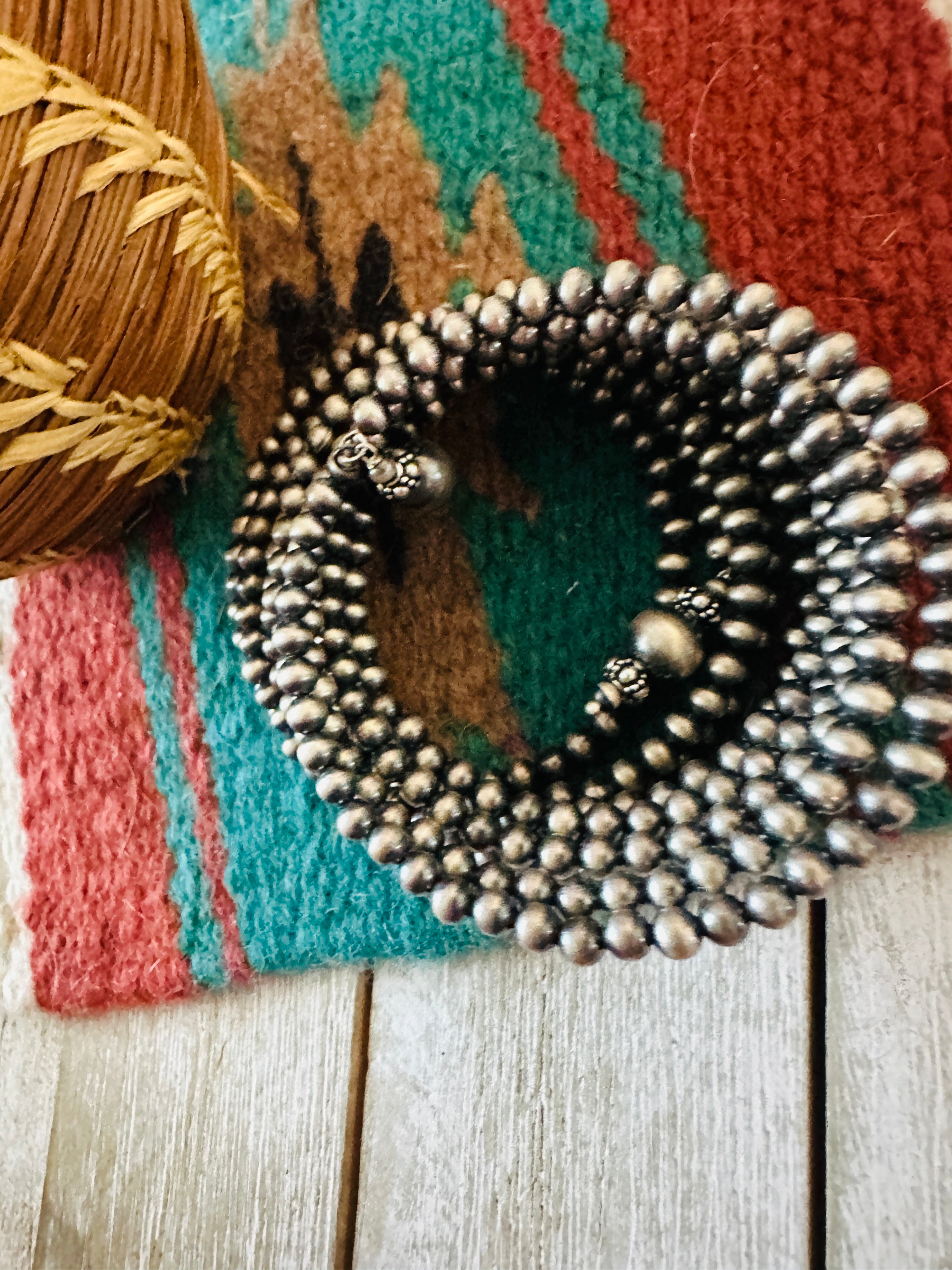 Handmade Sterling Silver Beaded Wrap Bracelet