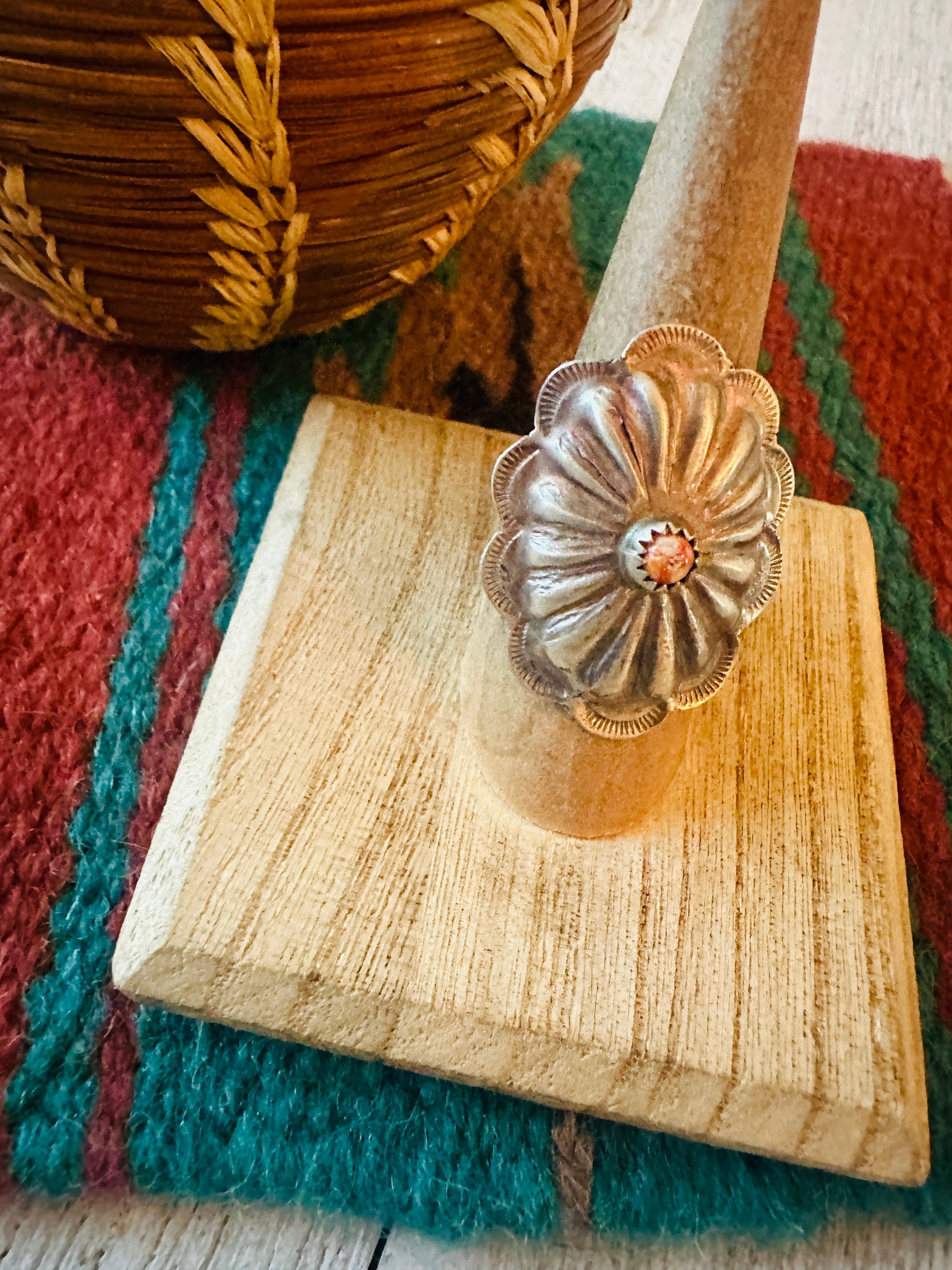 Navajo Sterling Silver & Orange Spiny Concho Ring