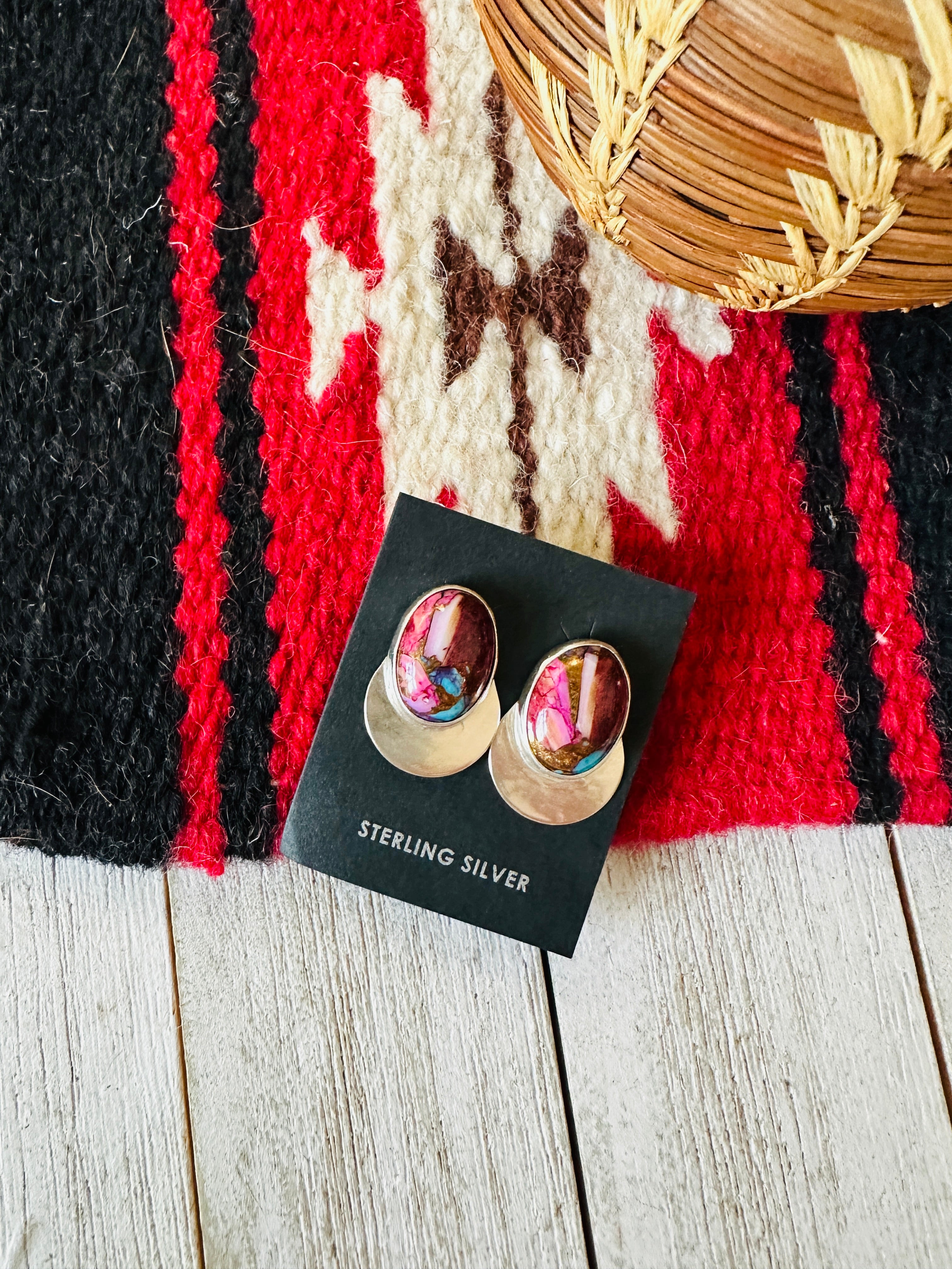 Navajo Pink Dream Mojave & Sterling Silver Post Earrings