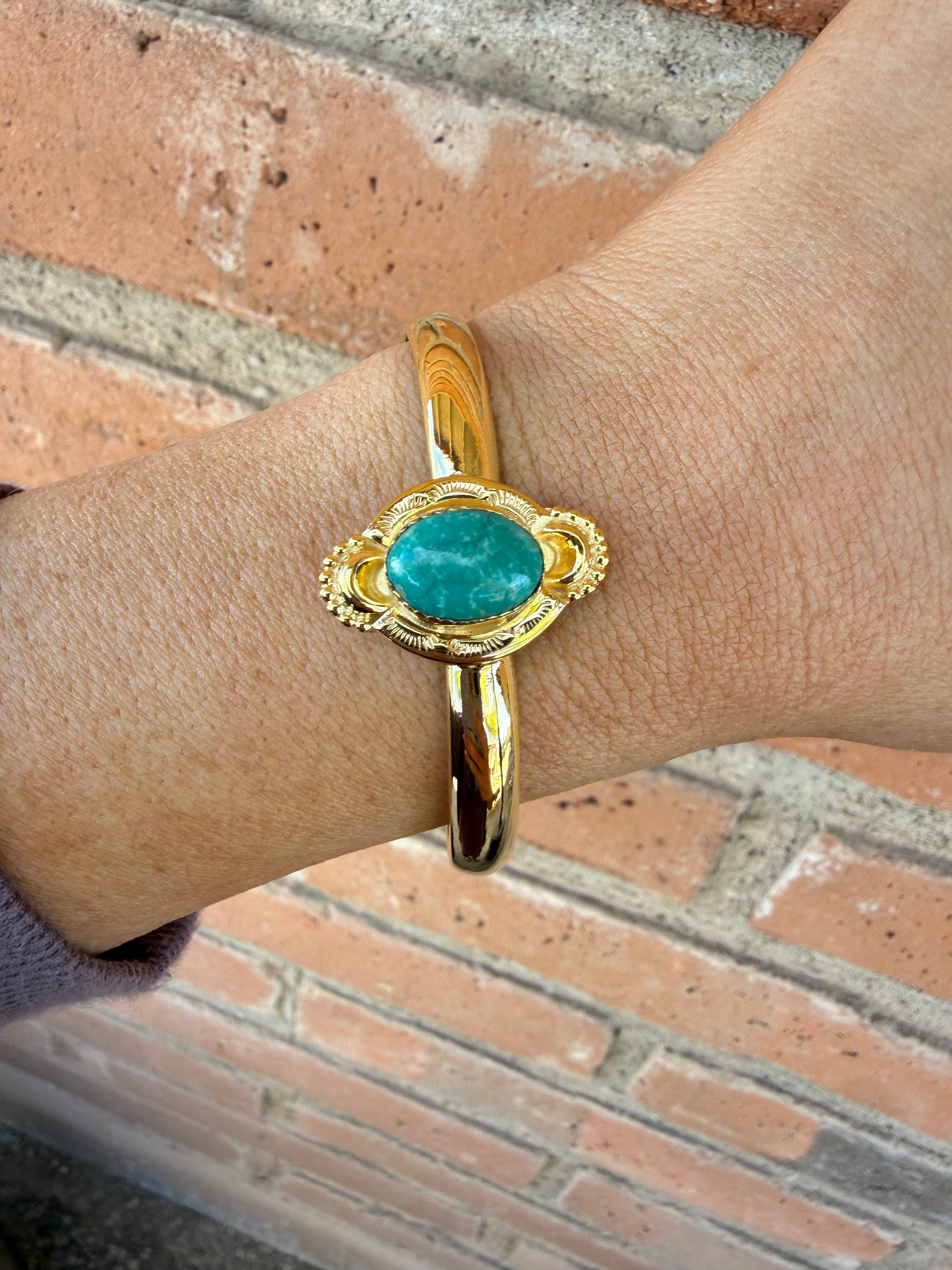 “The Golden Collection” Handmade Gold Plated Sterling Silver Natural Sonoran Mountain Turquoise Bracelet style 2