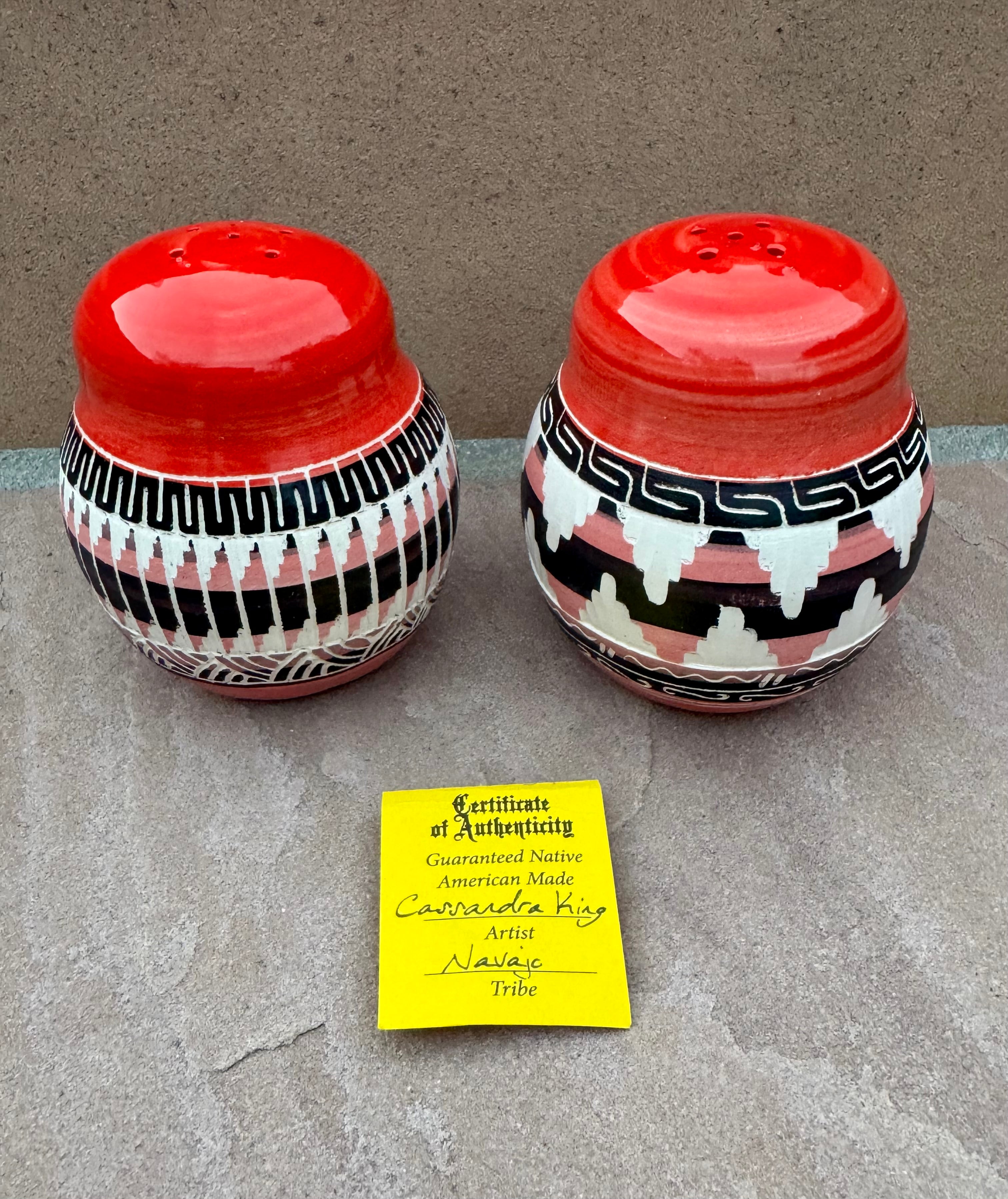 Handcrafted Red Salt & Pepper Shakers “Cassandra King”