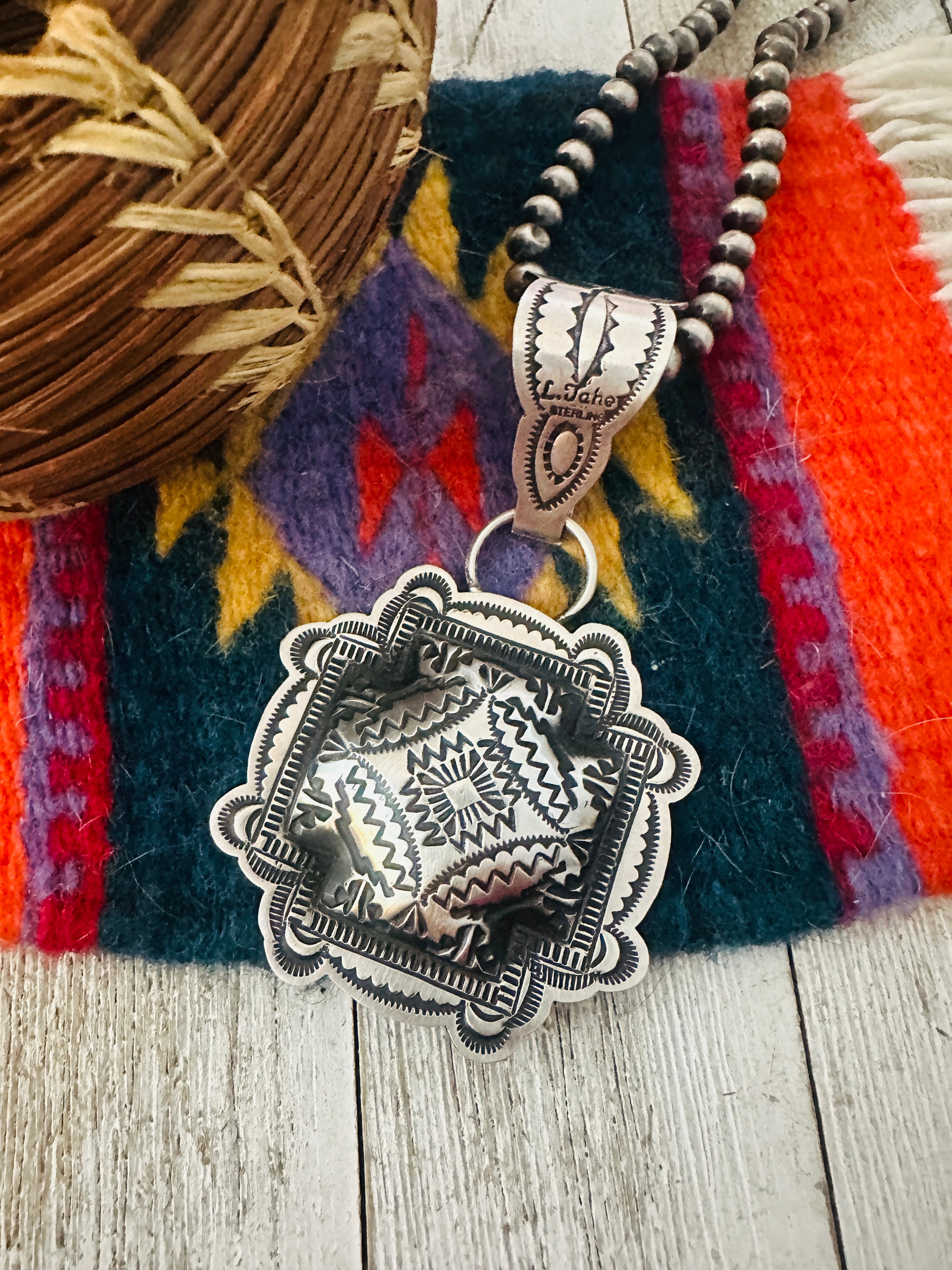 Handcrafted Sterling Silver Cross Concho Pendant by Leander Tahe