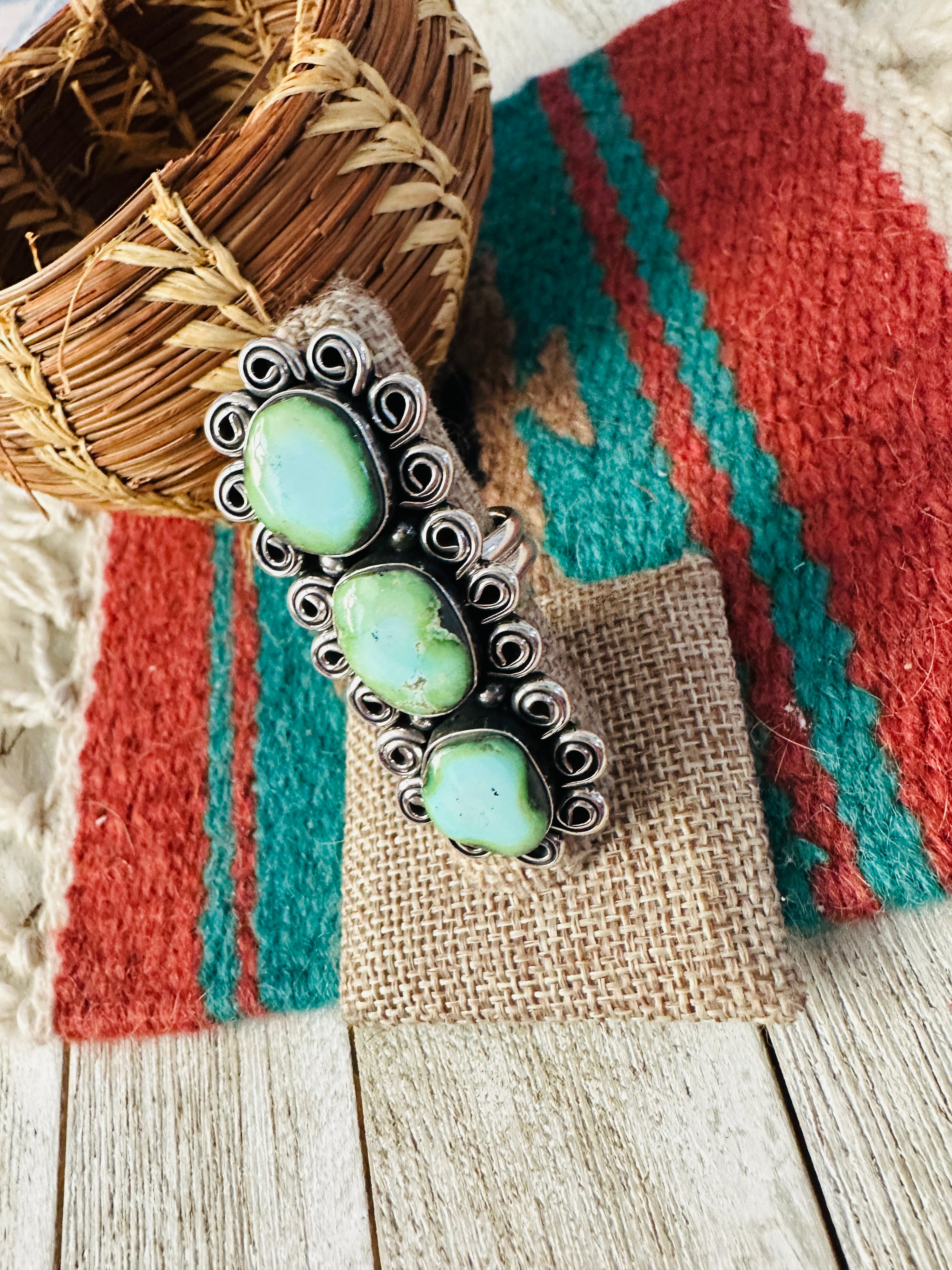 Handcrafted Carico Lake Turquoise & Sterling Silver Ring size 8