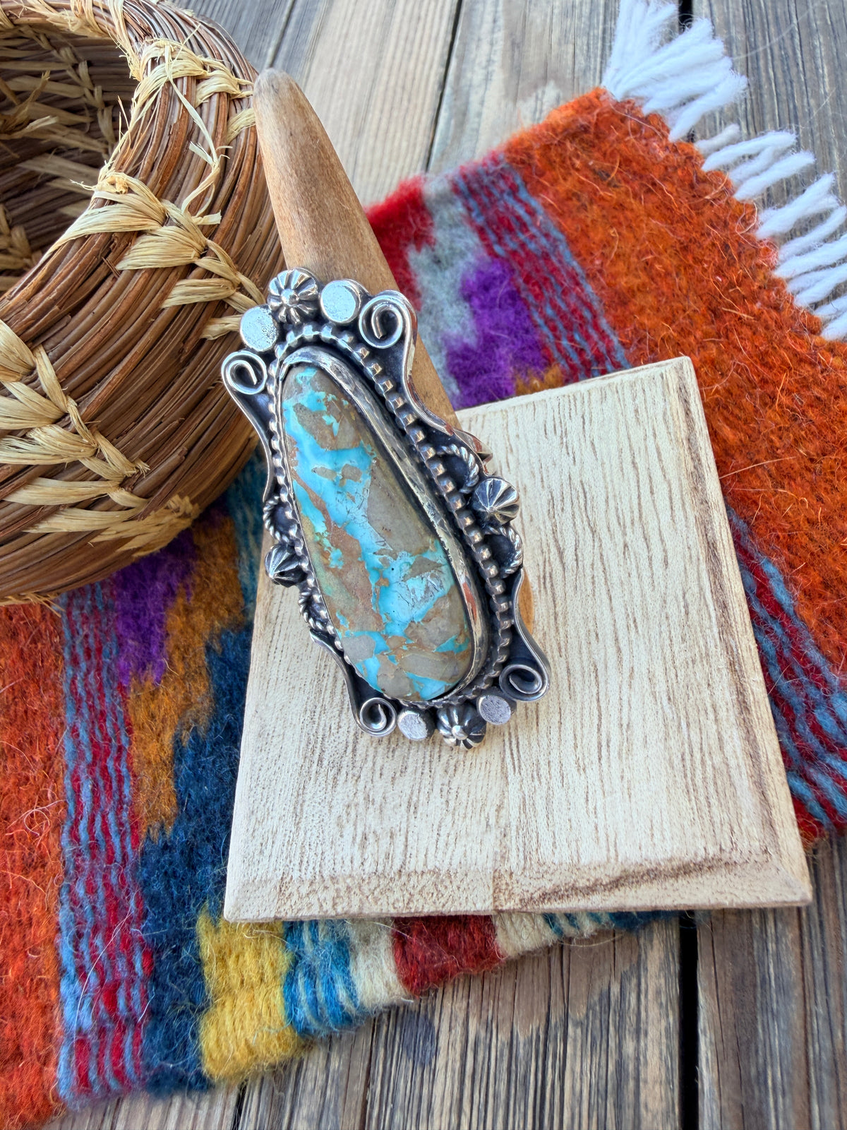 Handcrafted Royston Turquoise & Sterling Silver Ring 8.75 by Rosella Paxson