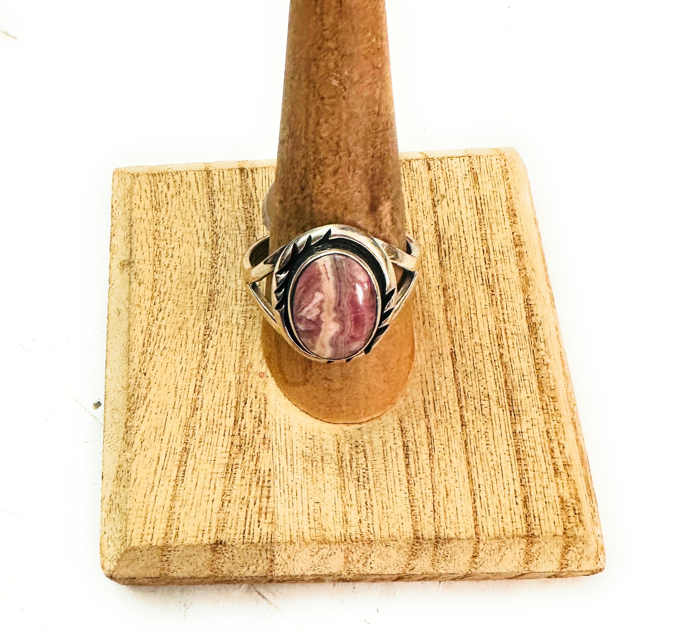 Navajo Rhodochrosite And Sterling Silver Ring Size 10.5 Signed