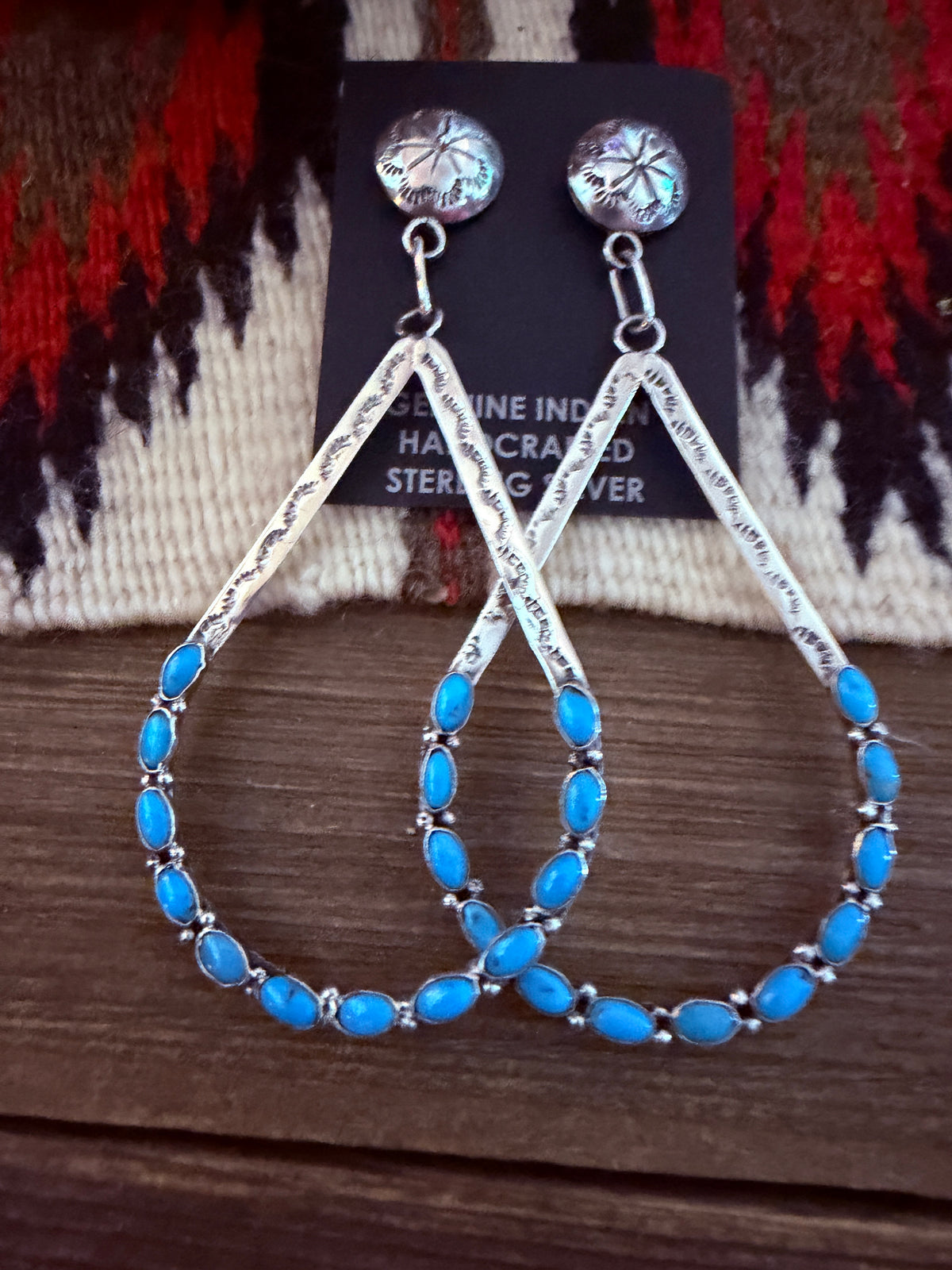 Handcrafted Turquoise & Sterling Silver Teardrop Dangle Earrings