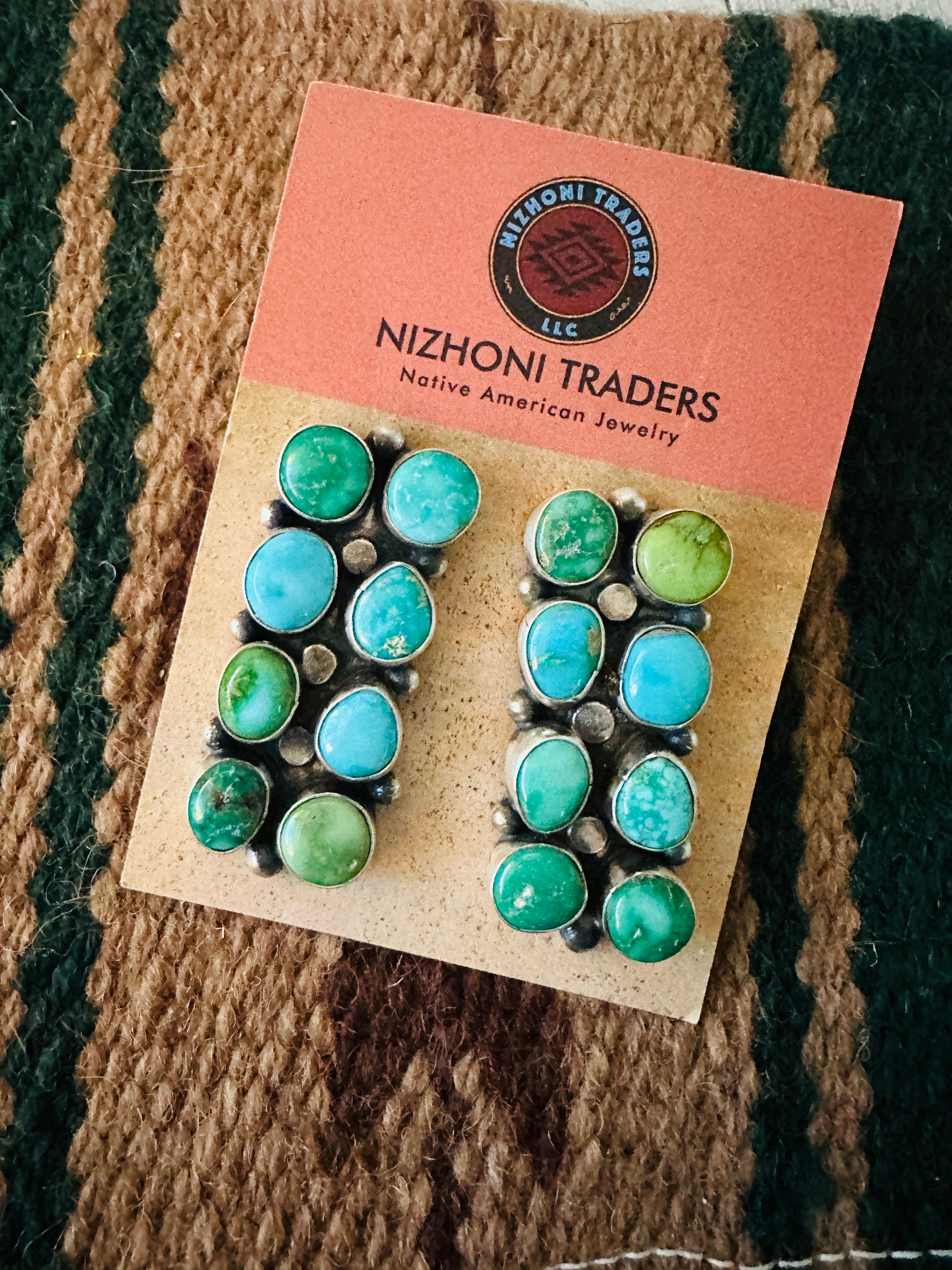 Navajo Multi Turquoise & Sterling Silver Cluster Post Earrings