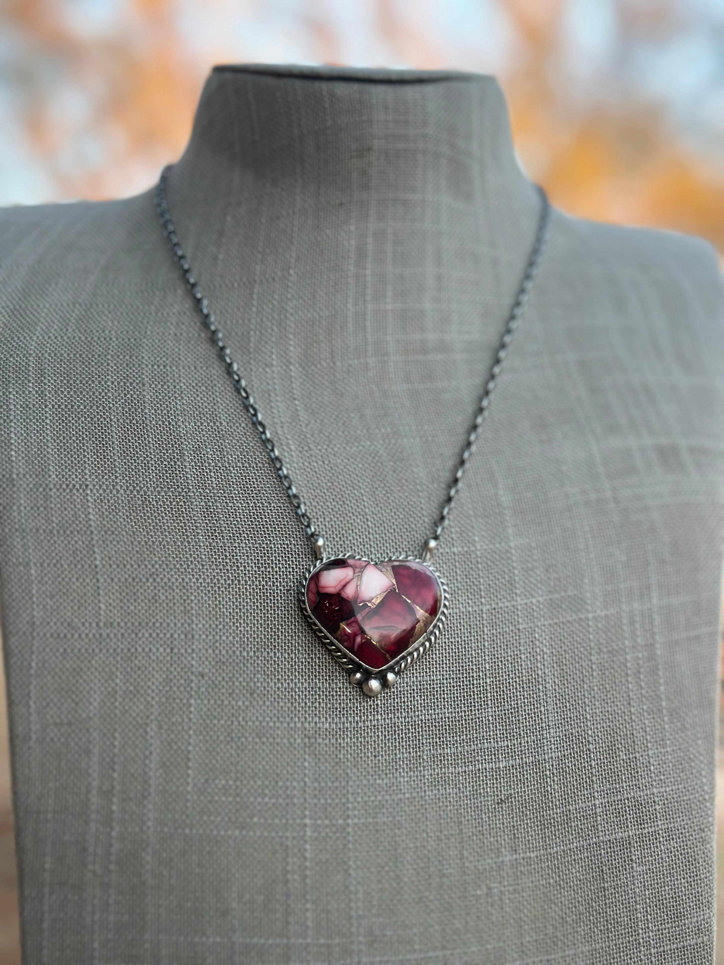 Handcrafted Rose Dahlia & Sterling Silver Heart Necklace
