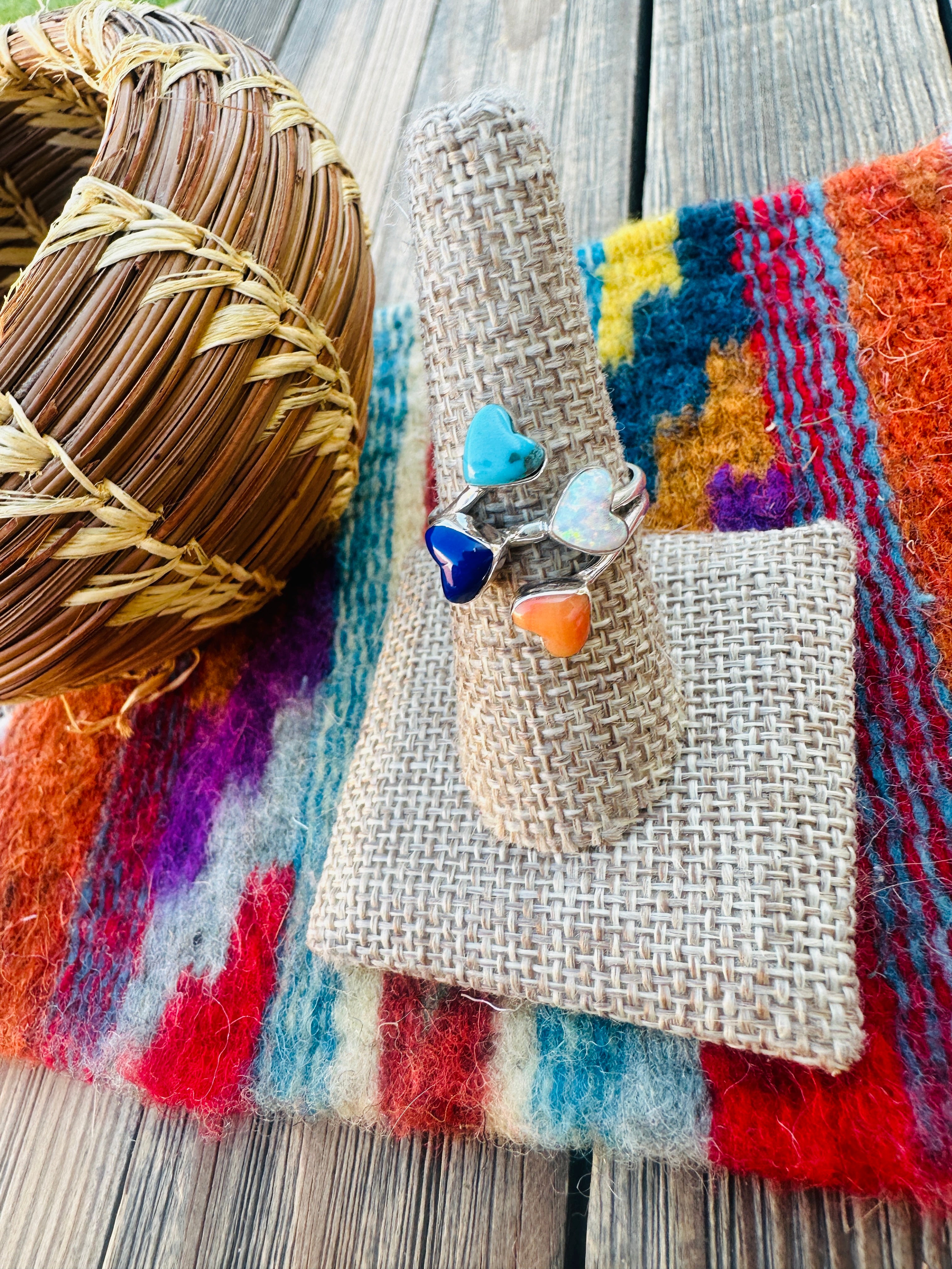 Handcrafted Multi Stone & Heart Ring Size 9.5