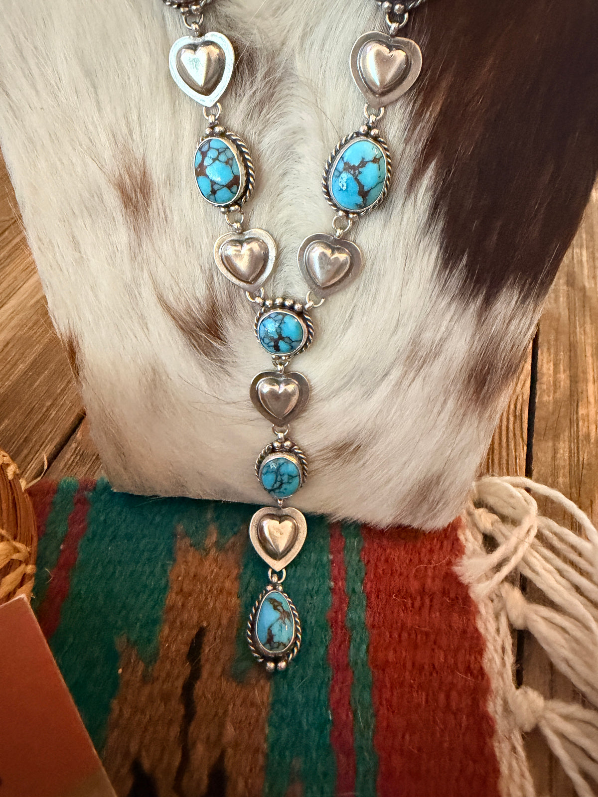 Handcrafted Turquoise & Sterling Silver Heart Necklace and Earring Set by Larry Kaye