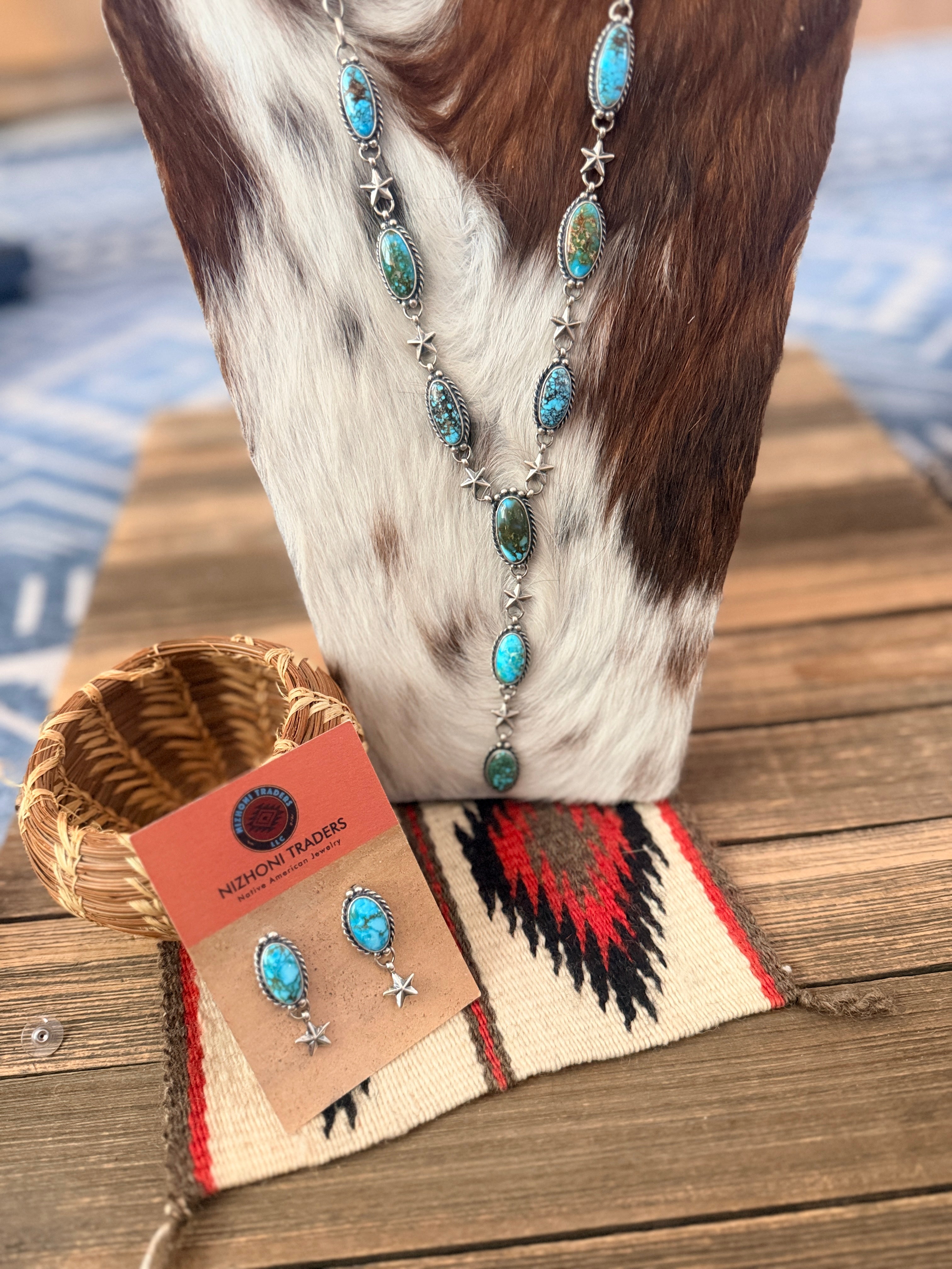 Handcrafted Turquoise & Sterling Silver Necklace and Earring Set by Larry Kaye