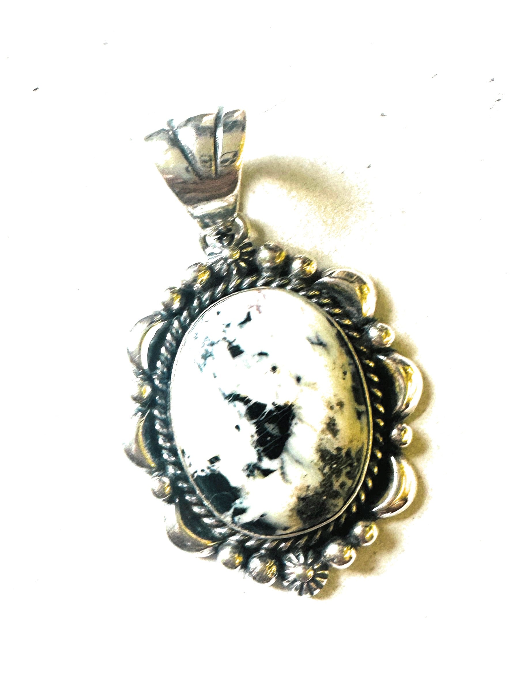 Navajo White Buffalo and Sterling Silver Pendant