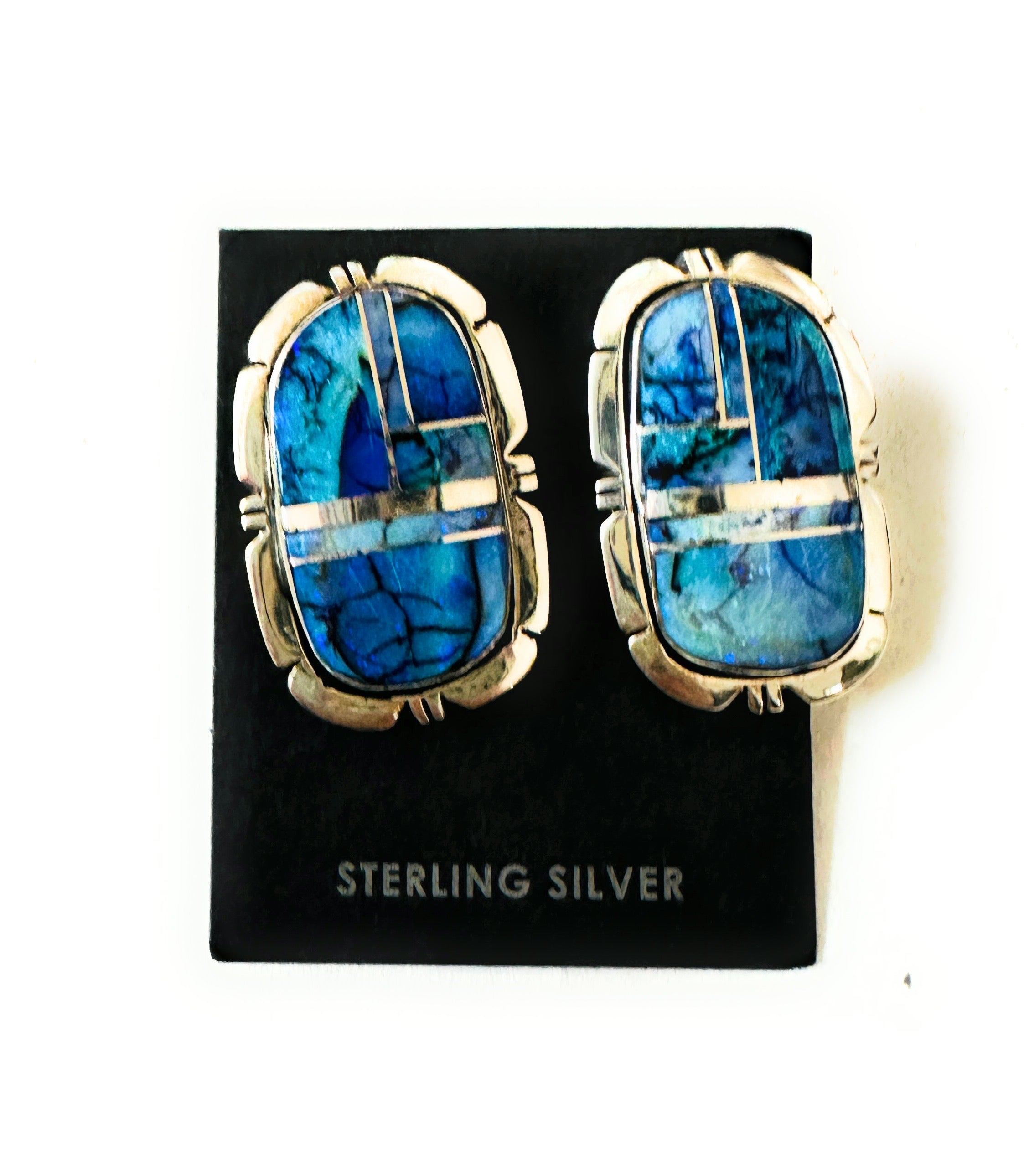 Navajo Opal & Sterling Silver Inlay Post Earrings