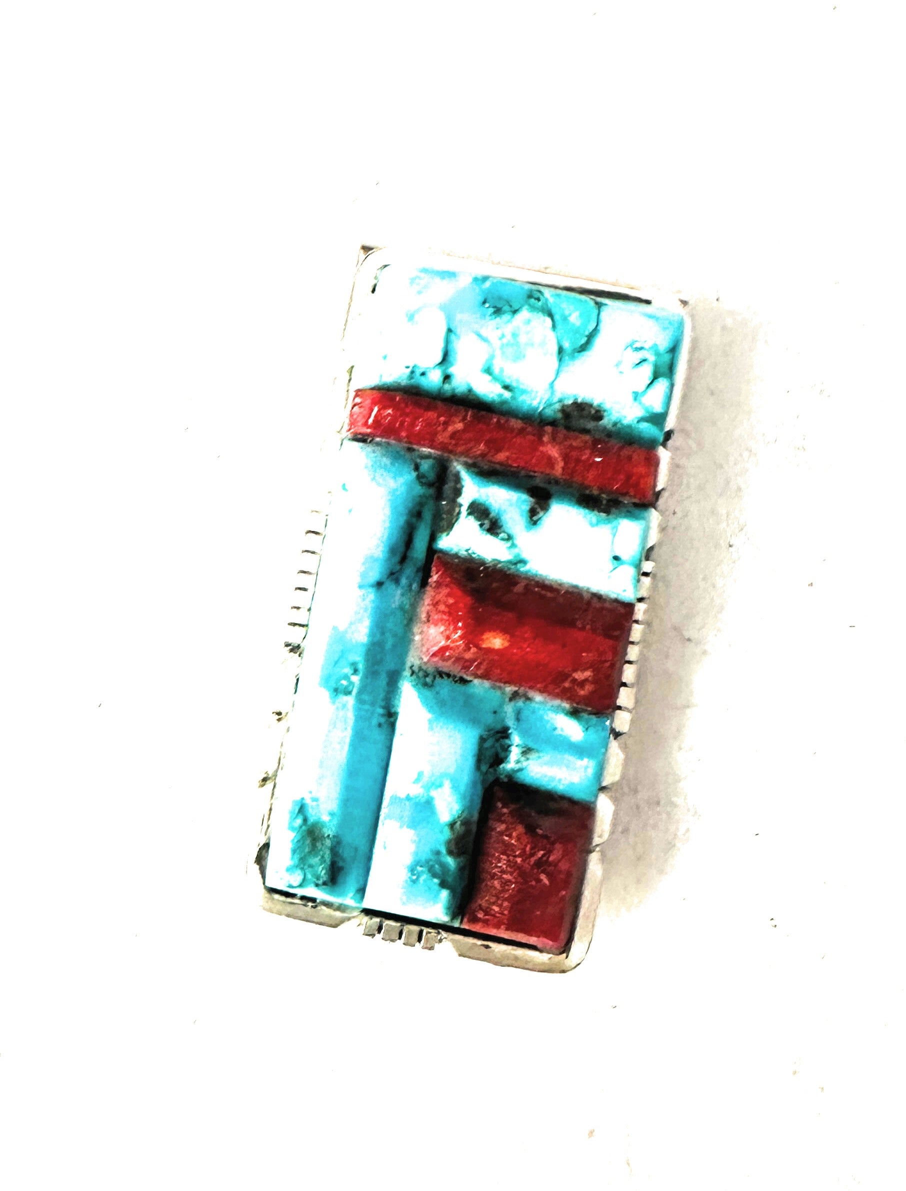 Navajo Turquoise, Coral & Sterling Silver Inlay Money Clip