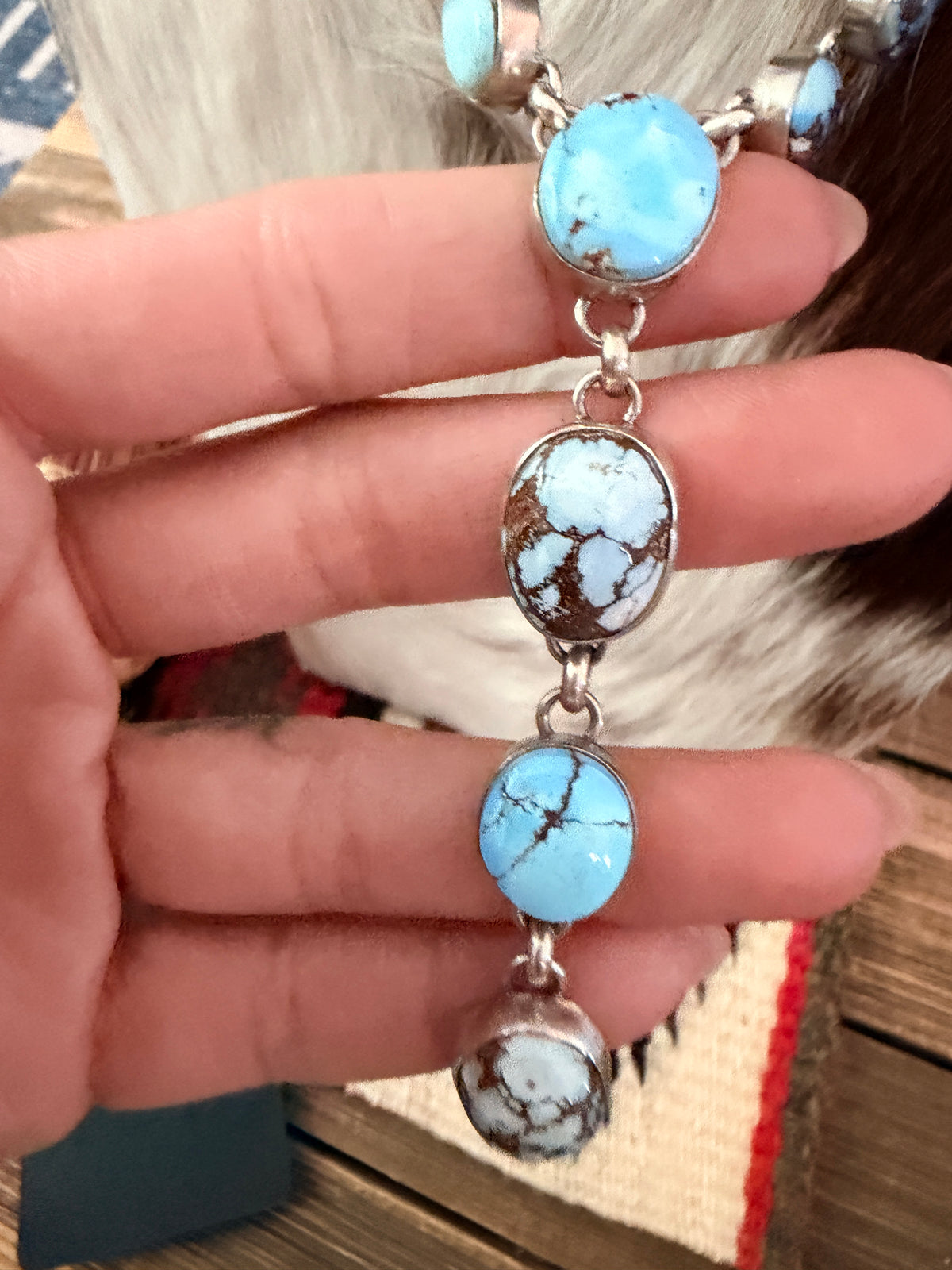 Handcrafted Golden Hills Turquoise & Sterling Silver Necklace and Earring Set by Larry Kaye