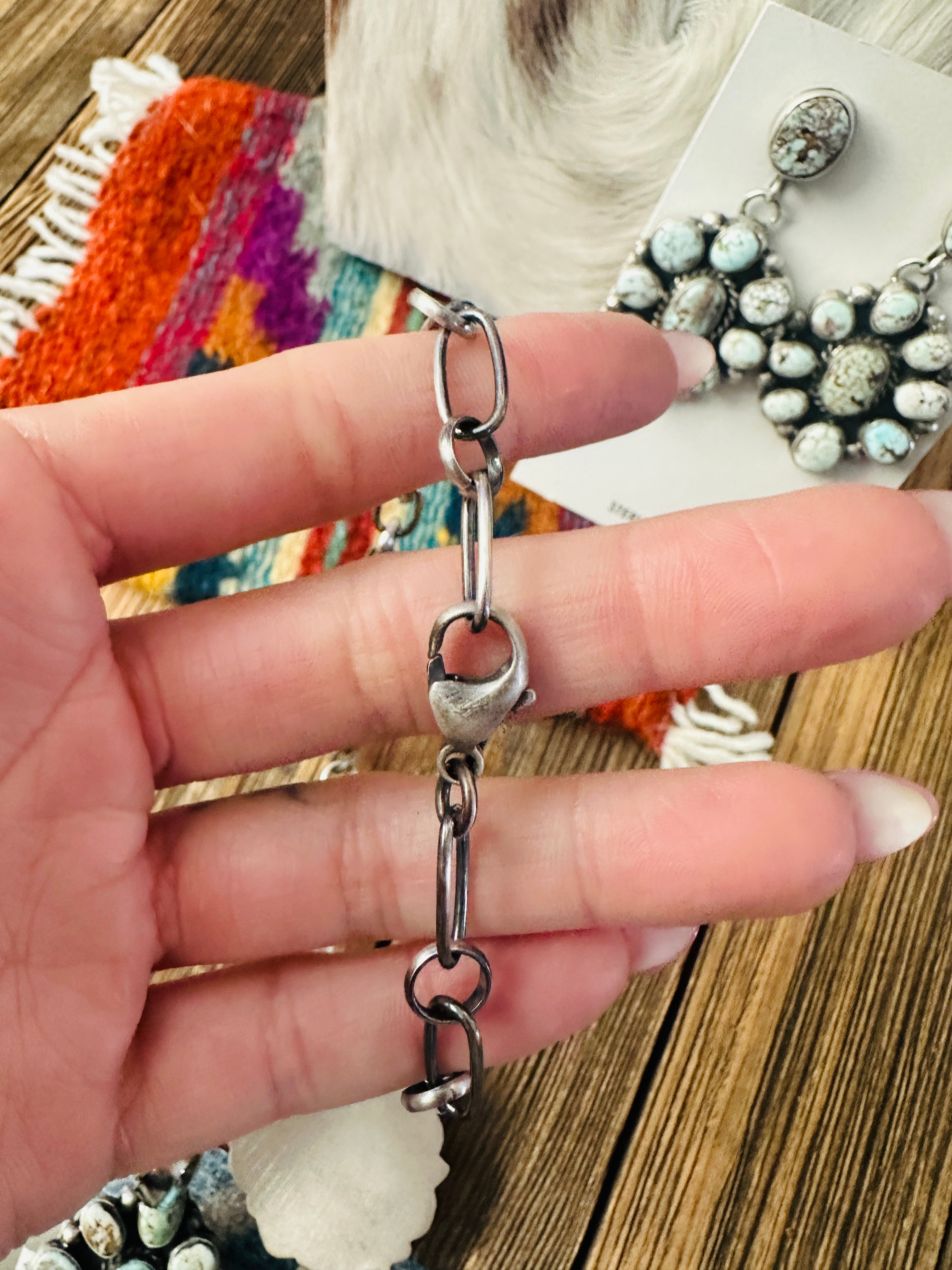Handcrafted Dry Creek Turquoise & Sterling Silver Necklace and Earring Set by Louise Jim