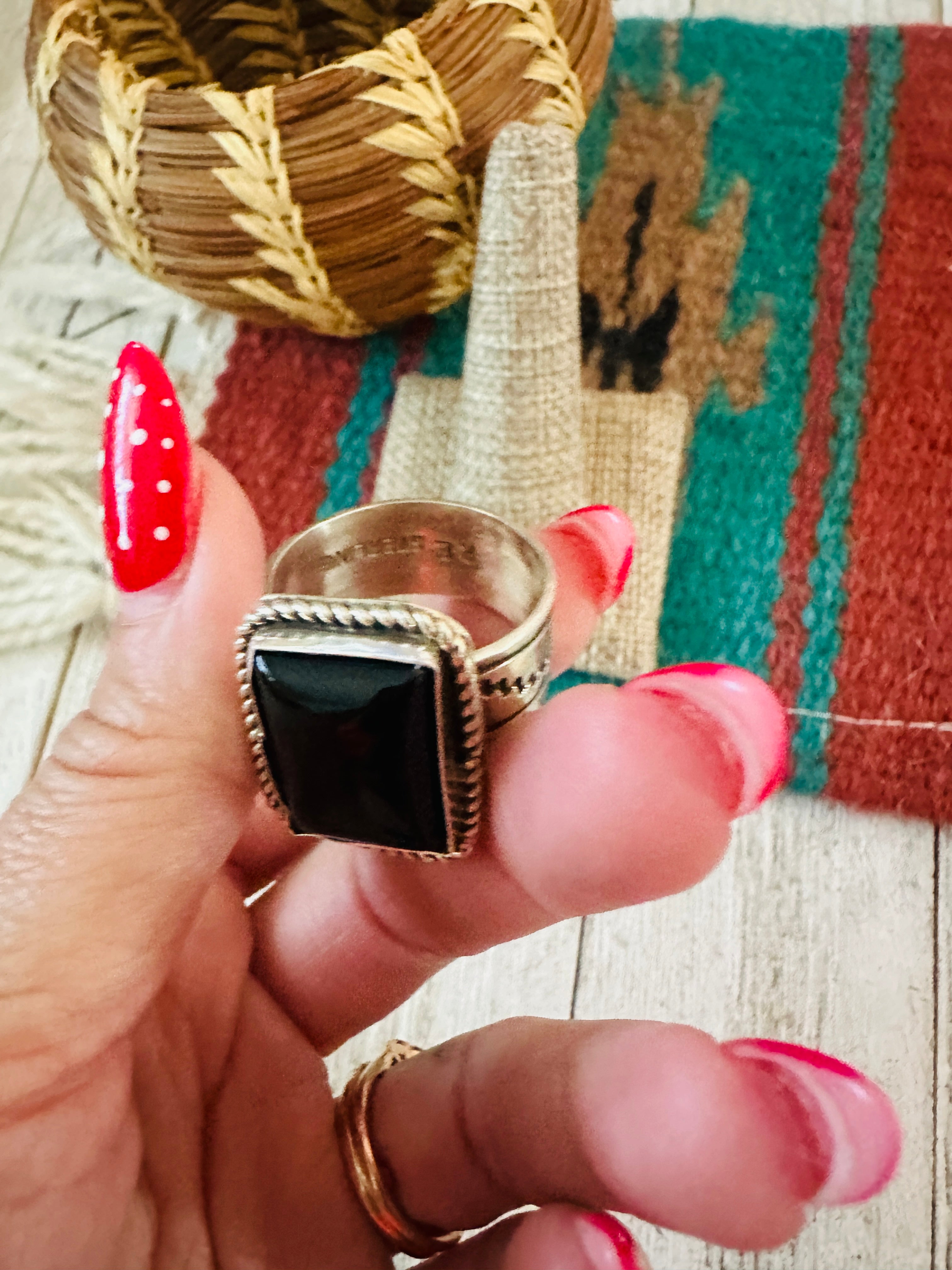 Handcrafted Old Pawn Sterling Silver & Onyx Ring