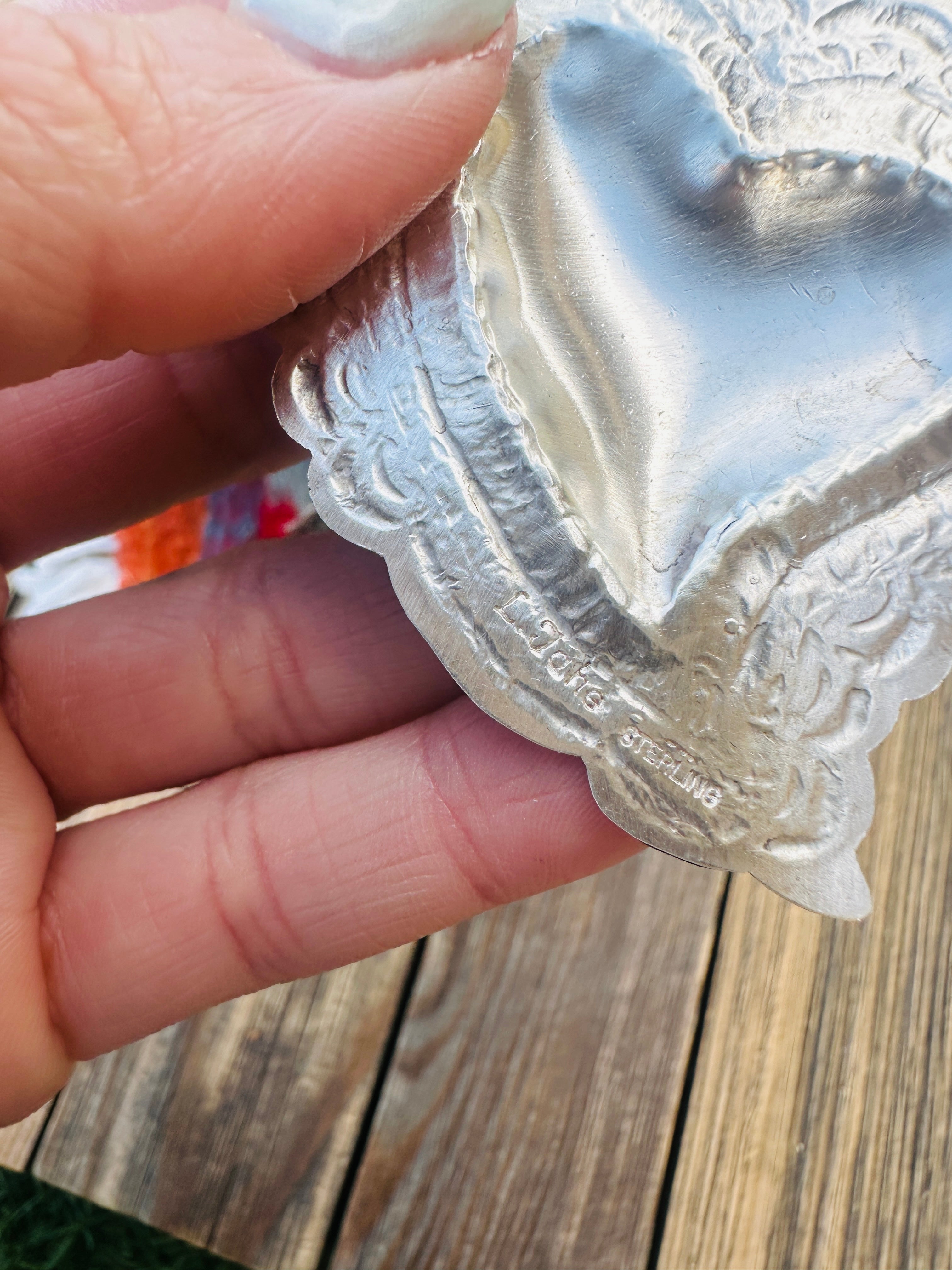 Handcrafted Sterling Silver Concho Heart Dangle Earrings by Leander Tahe