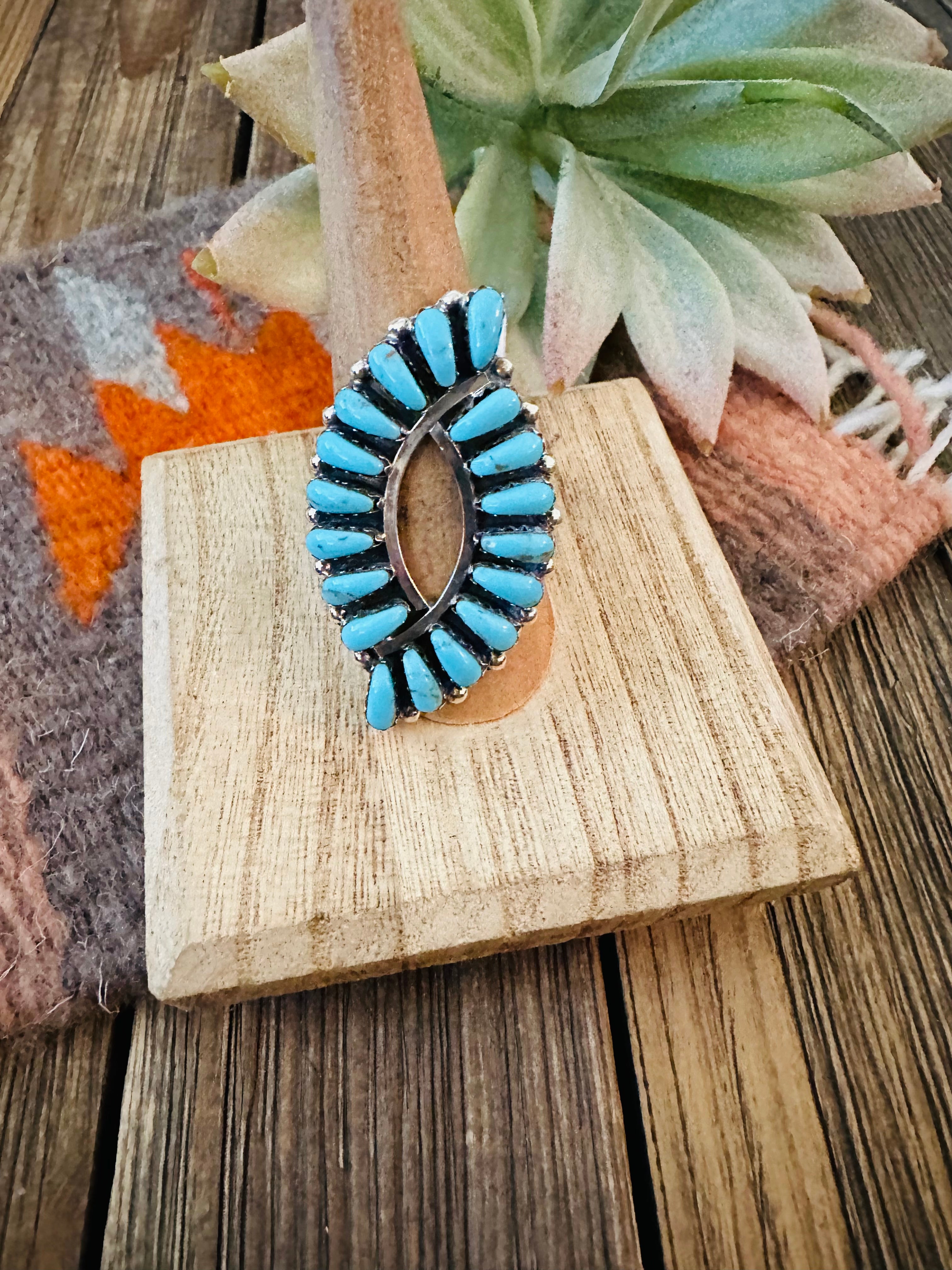 Navajo Sterling Silver And Turquoise Cluster Ring