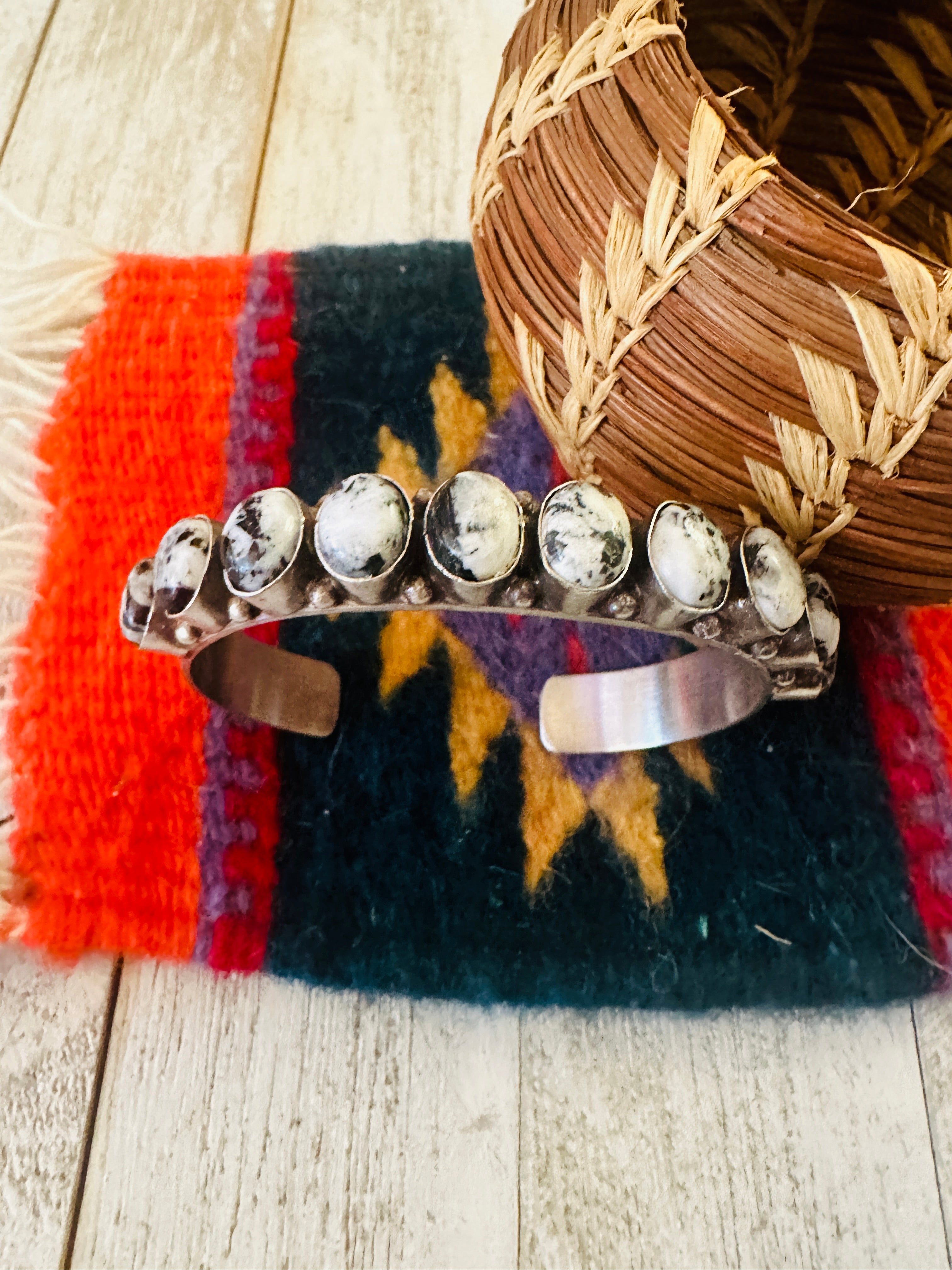 Navajo Sterling Silver & White Buffalo Cuff Bracelet