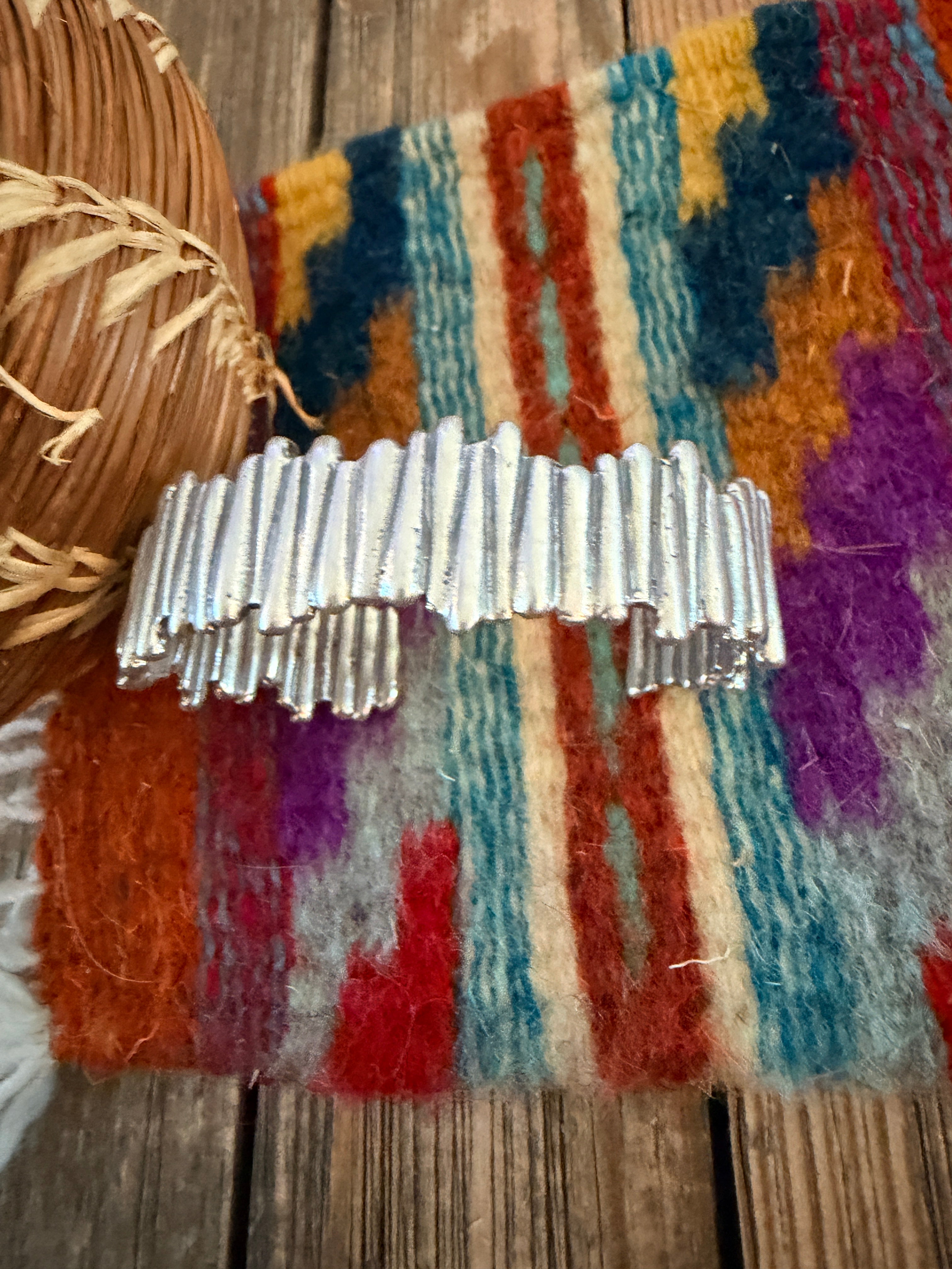 Handcrafted Ribbed Sterling Silver Cuff Bracelet