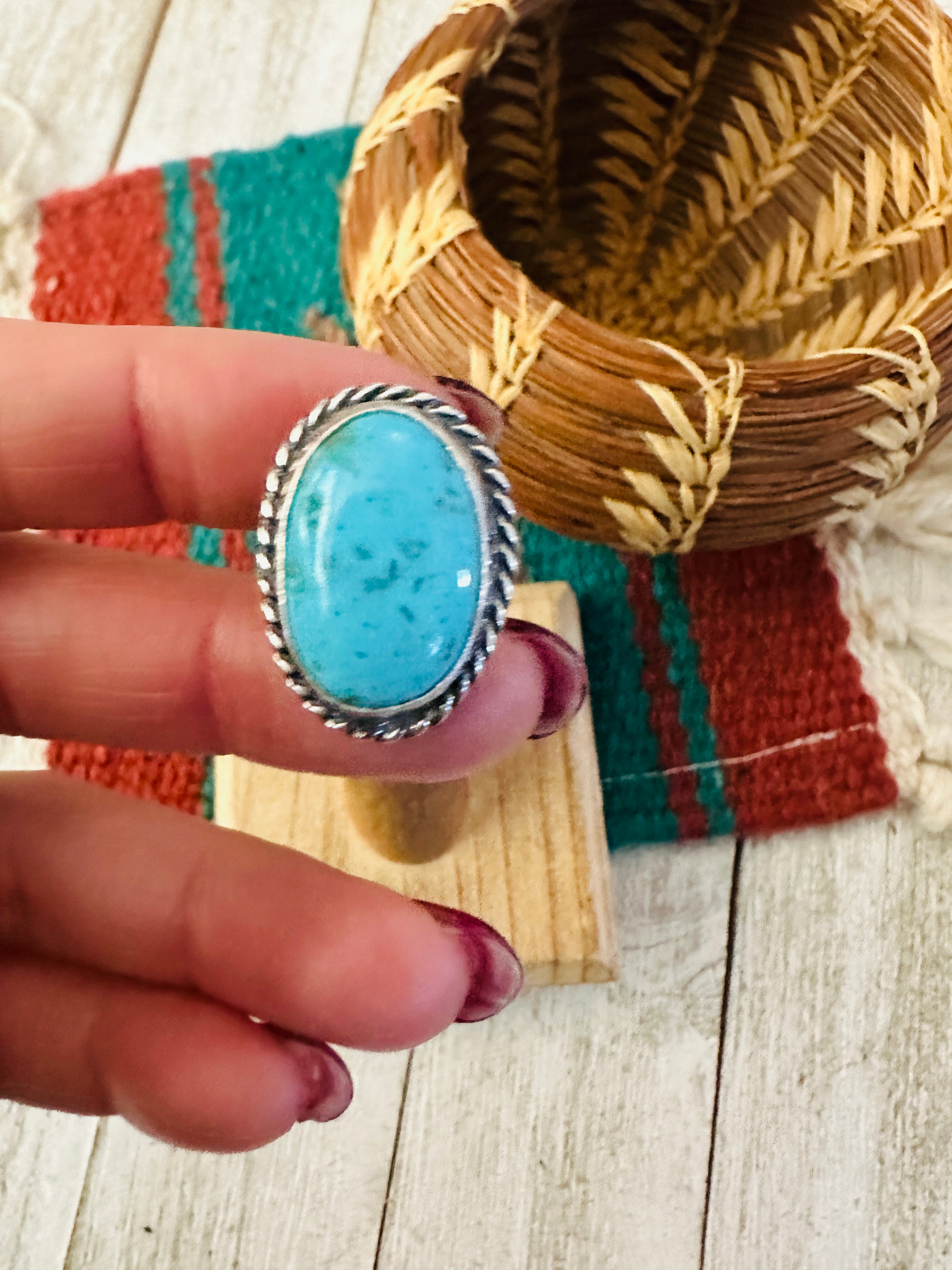 Navajo Turquoise & Sterling Silver Ring Size 5