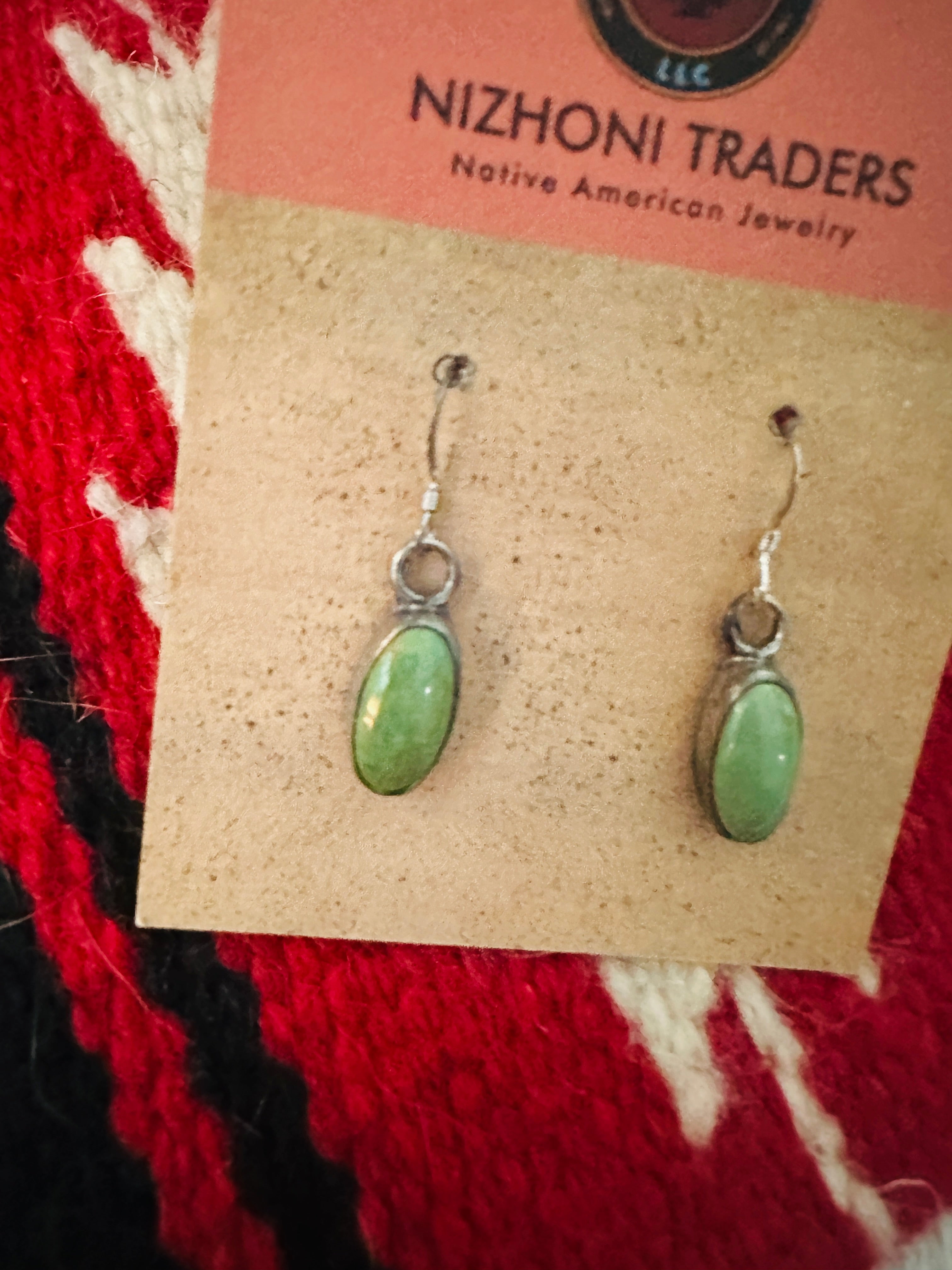 Navajo Green Turquoise And Sterling Silver Dangle Earrings